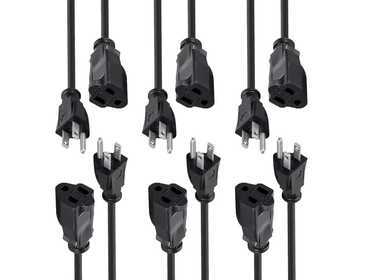 Monoprice 6ft 16AWG Power Extension Cord Cable - SJT 16/3C NEMA 5-15P TO NEMA 5-15R (13A/125V) AP301+SP506 - Black