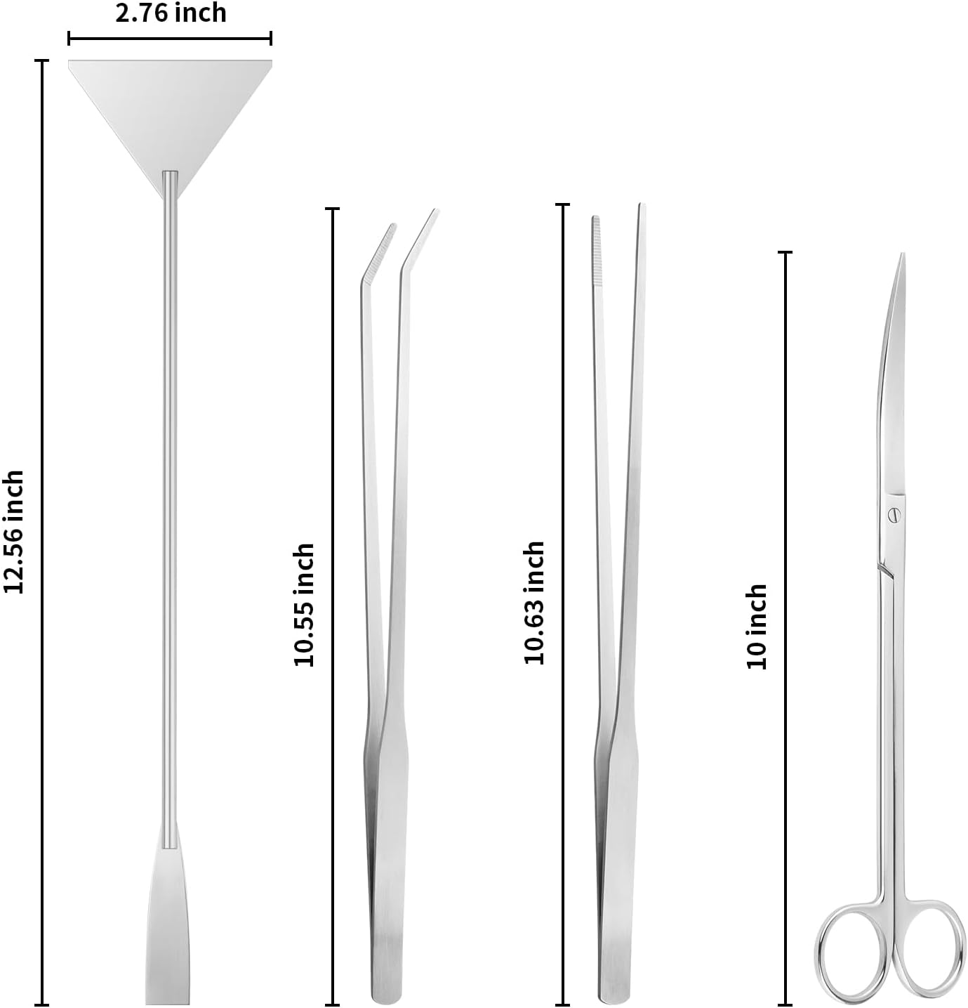 Aquascape & Terrarium Tools - 4PCS Terrarium Supplies Include Long Tweezers for Terrarium, Feeding Tongs, Scissors, & Scraper