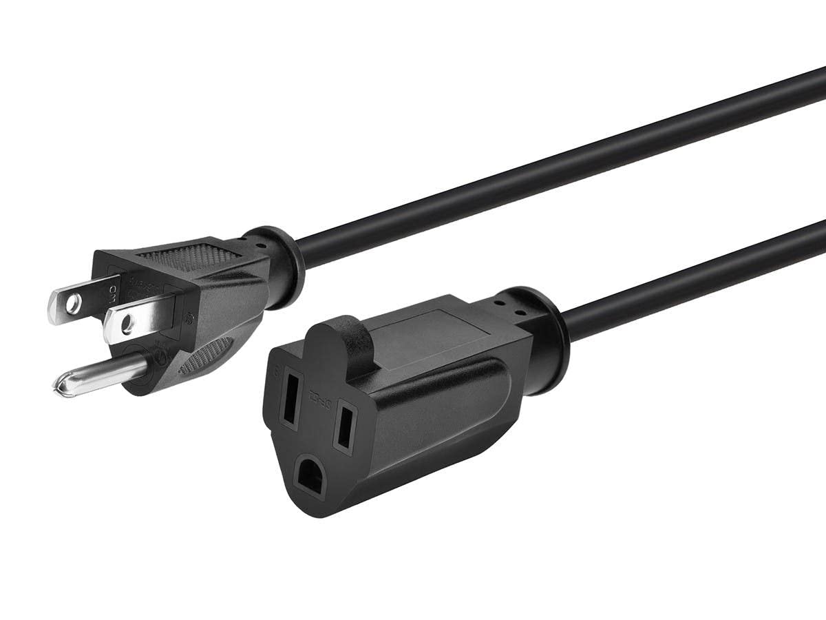 Monoprice 6ft 16AWG Power Extension Cord Cable - SJT 16/3C NEMA 5-15P TO NEMA 5-15R (13A/125V) AP301+SP506 - Black