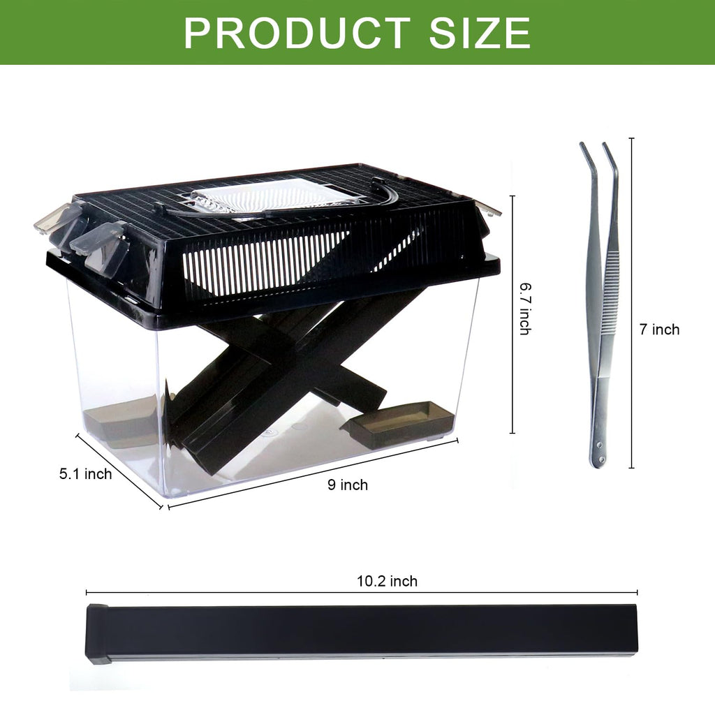 NANEEZOO Cricket Keeper, Equipped with Water & Food Feeding Dish, High Transparency Cricket Pen with Dispenser Tubes, Insect Keeper for Gecko Snake Lizards Reptiles (Large)