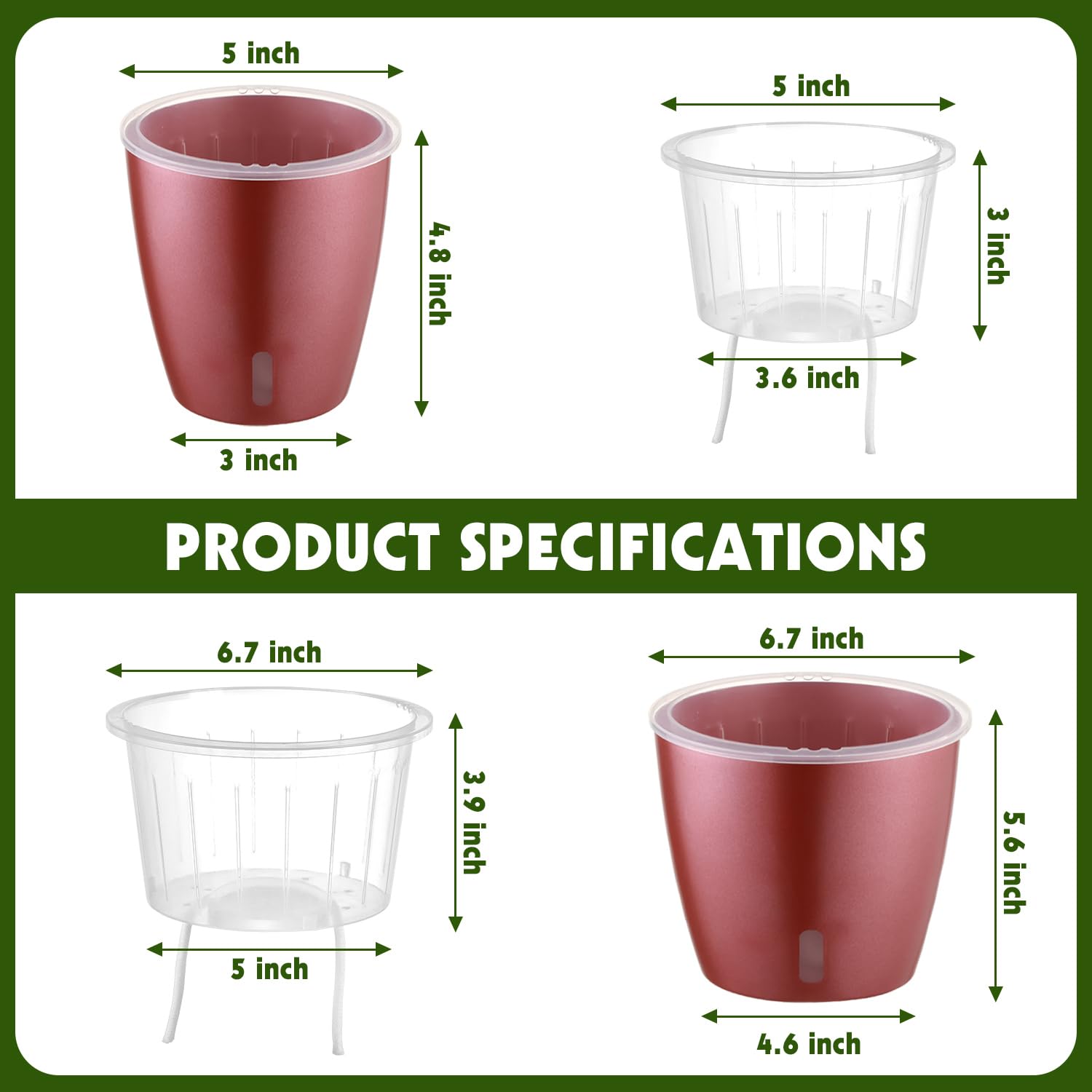 Self Watering Pots for Indoor Plants, 12-Pack 5'' Self Watering Planter with Drainage Holes, Small African Violet Pots with Water Level Indicator, Clear Wick Pot, White/Black