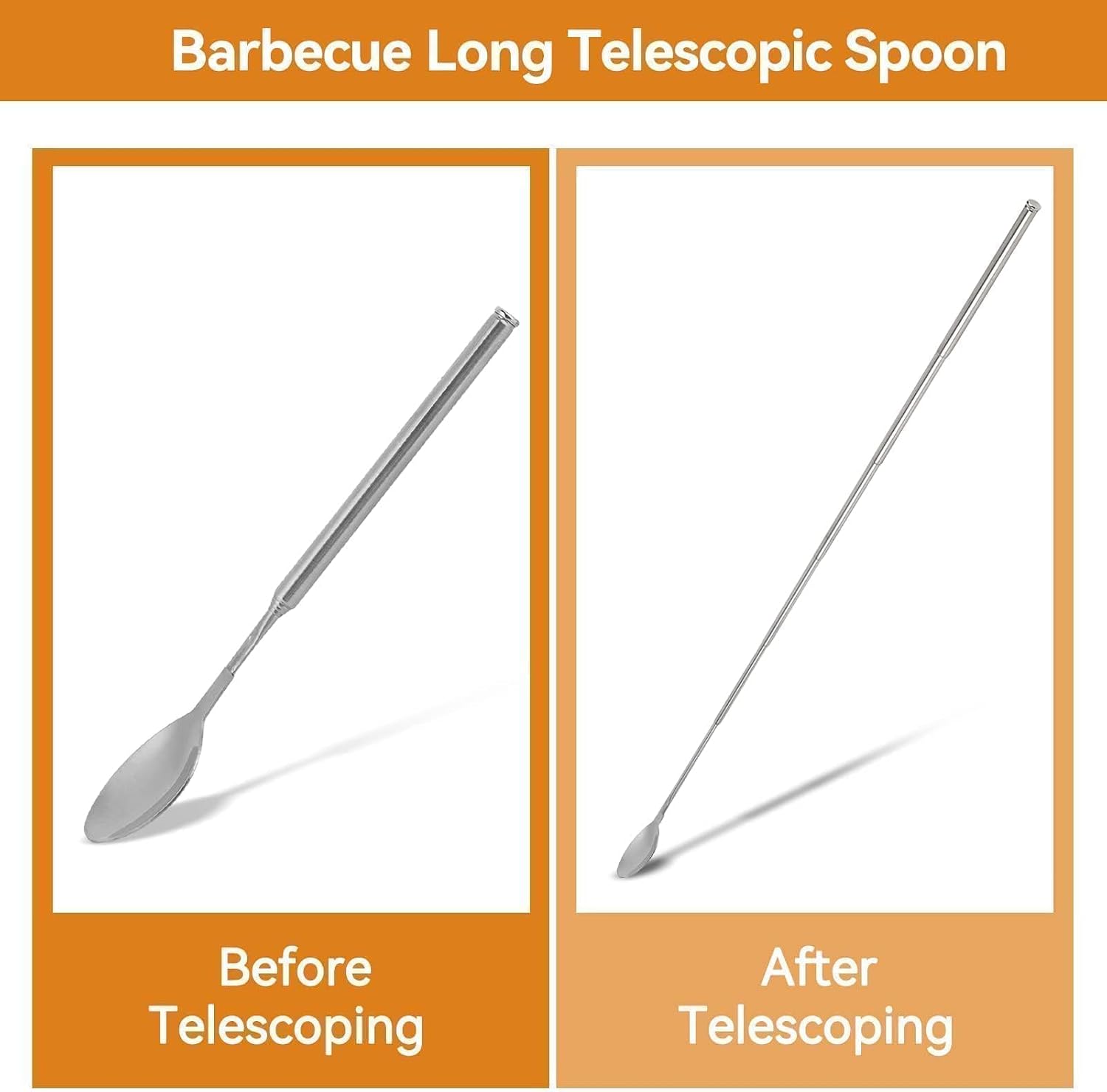 Mixing Spoons, 2 PCS Slotted Spooncooking Spoons, 62cm Long Extendable Spoon Stainless Steel Telescopic Spoon Stirring Spoon Stretchable for Barbecue Tableware Supplies Iced Tea Spoons