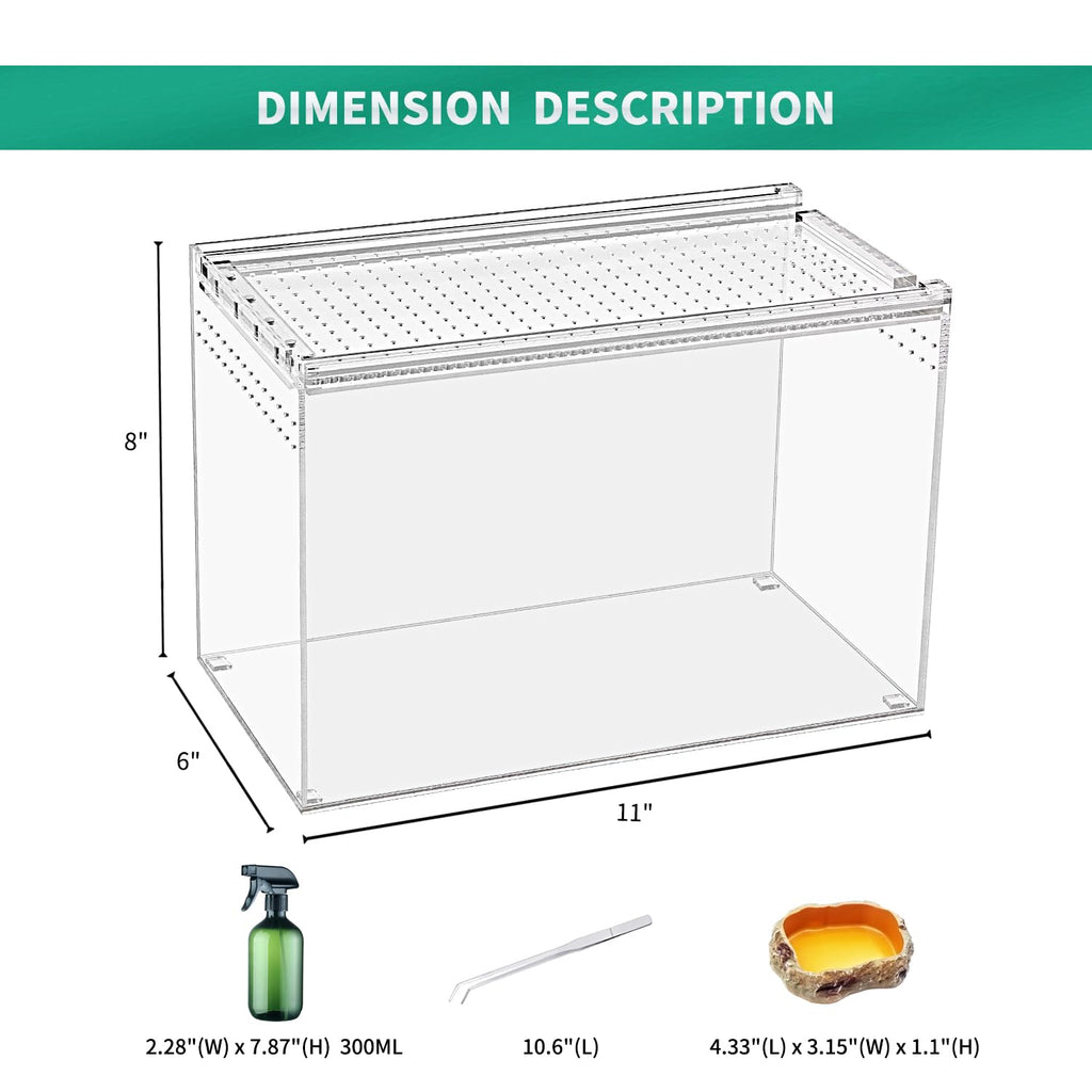 Reptile Terrarium,6.8" x 6.8"x 6" Reptile Breeding Box, Magnetic Acrylic Enclosure，for Tarantula，Hermit Crab，Jumping Spider，Iguana，Leopard Gecko，Bearded Dragon, Insect, Mantis, Scorpions.