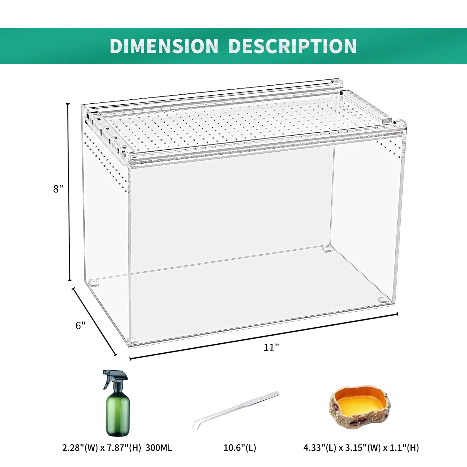 Reptile Terrarium,6.8" x 6.8"x 6" Reptile Breeding Box, Magnetic Acrylic Enclosure，for Tarantula，Hermit Crab，Jumping Spider，Iguana，Leopard Gecko，Bearded Dragon, Insect, Mantis, Scorpions.
