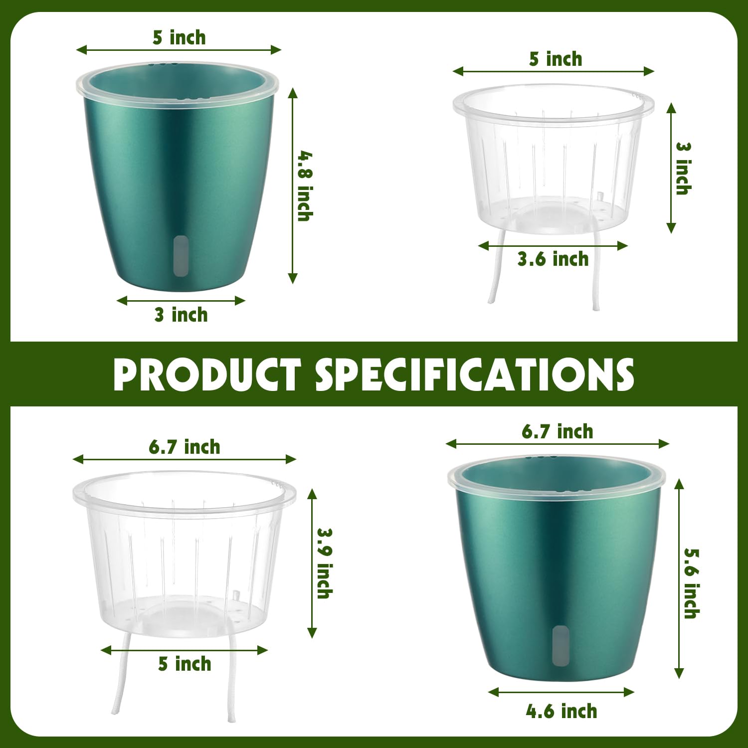 Self Watering Pots for Indoor Plants, 12-Pack 5'' Self Watering Planter with Drainage Holes, Small African Violet Pots with Water Level Indicator, Clear Wick Pot, White/Black