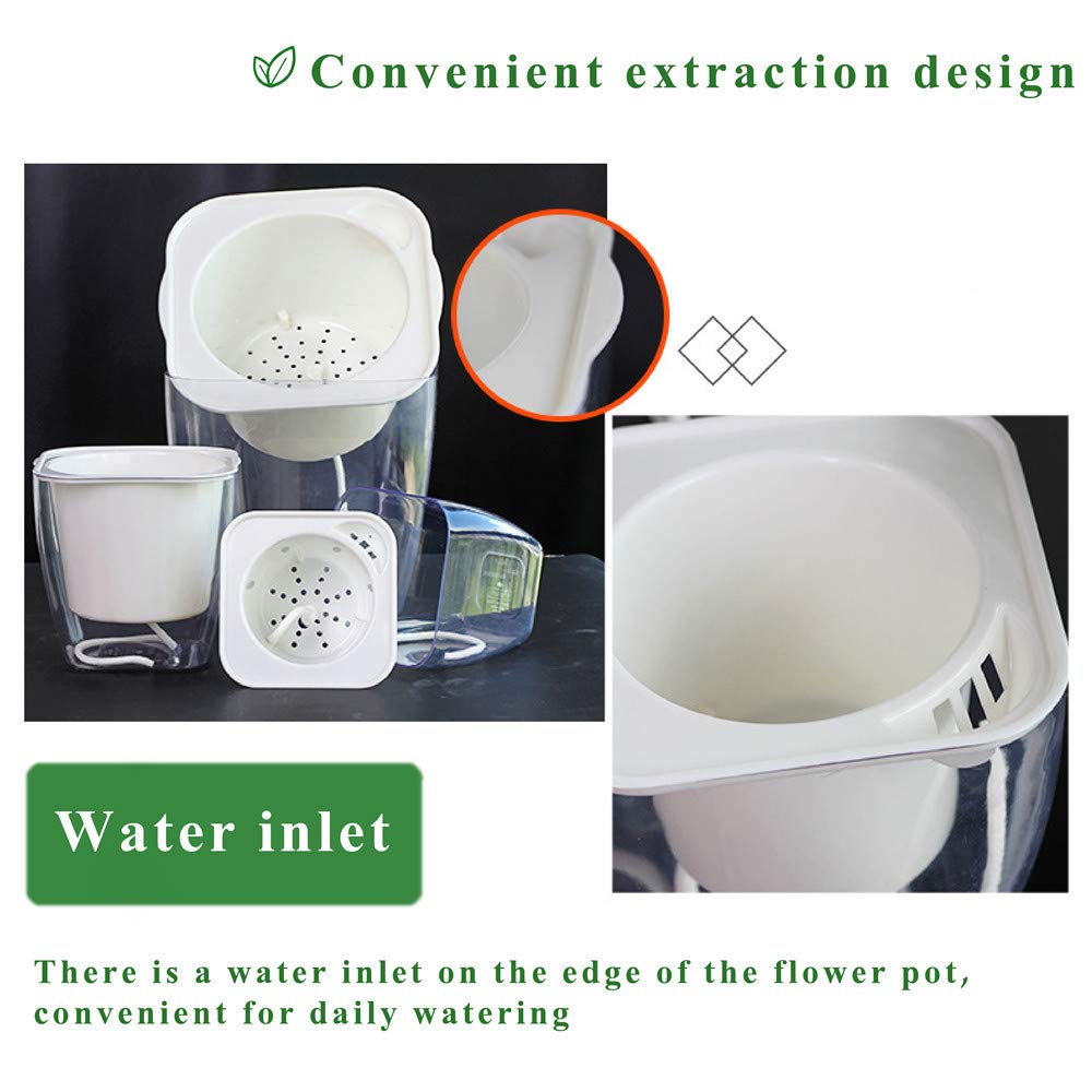 Self Watering Planter , FENGZHITAO African Violet Pots, Clear Plastic Automatic-Watering Planter Flower Pot Square Plant Pot for All House Plants, Succulents, Herb, African Violets (3 Packs Small)