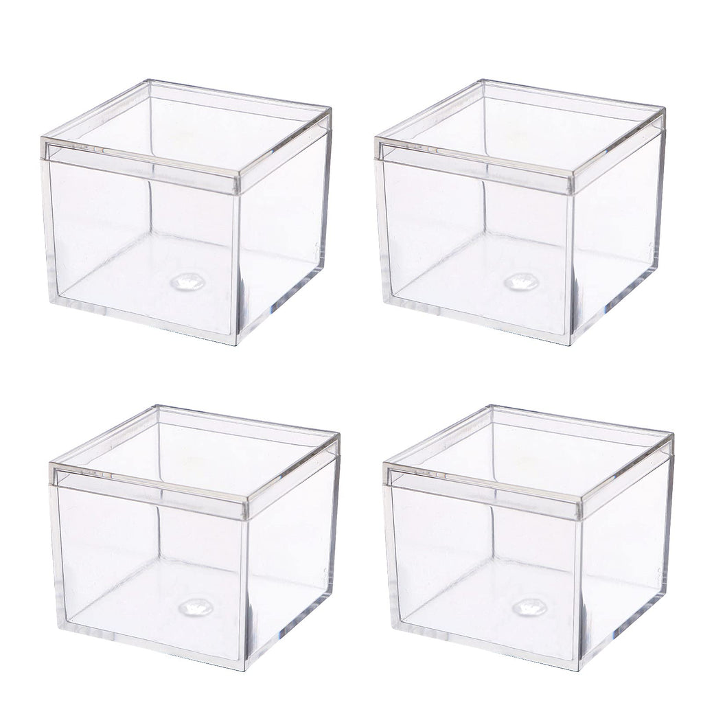 dedoot Small Acrylic Box with Lid 2.2x2.2x1.3 Inch, 4 Pack Suqare Plastic Box Acrylic Storage Cube Boxes Candy Container for Candy, Jewelry Accessories, Tiny Items