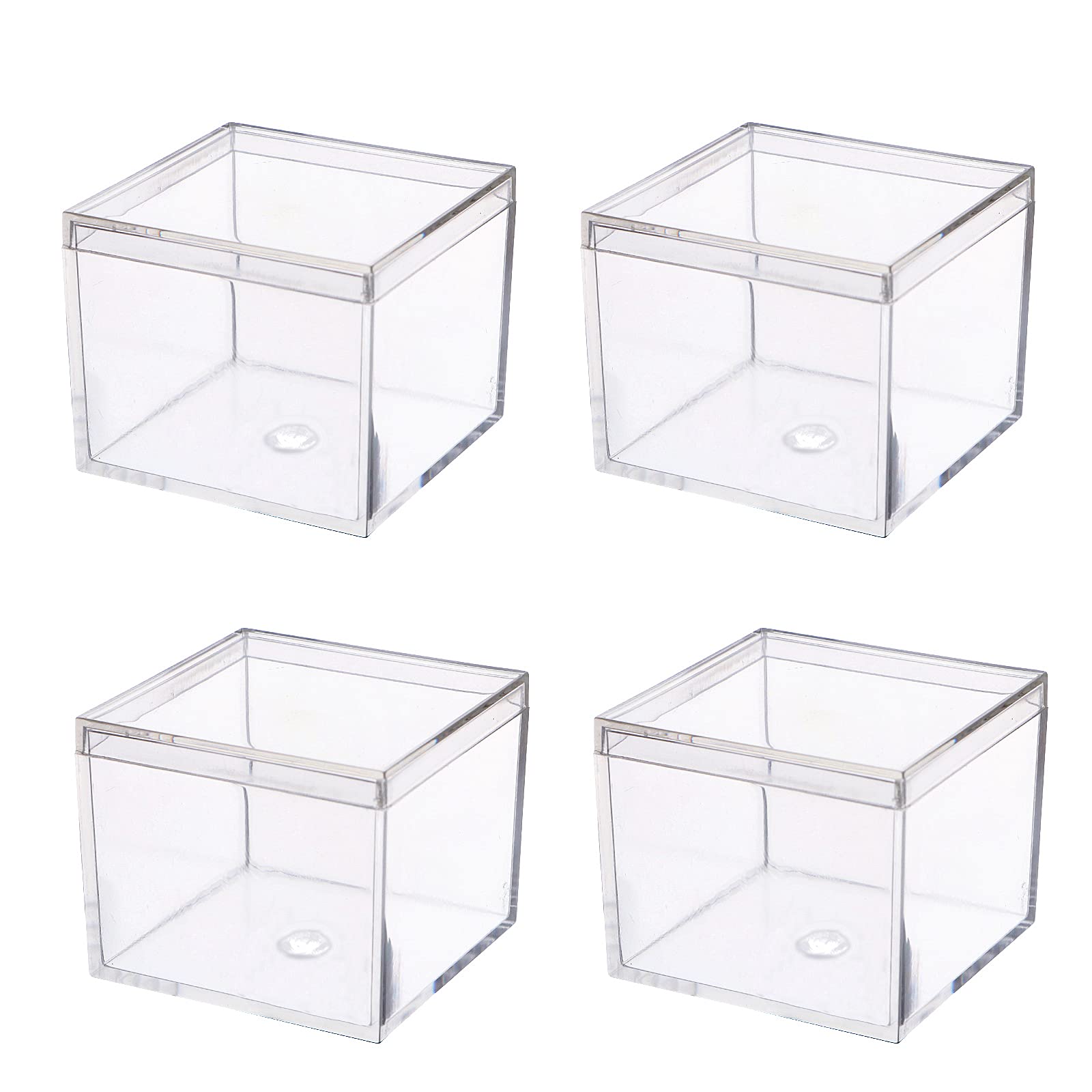 dedoot Small Acrylic Box with Lid 2.2x2.2x1.3 Inch, 4 Pack Suqare Plastic Box Acrylic Storage Cube Boxes Candy Container for Candy, Jewelry Accessories, Tiny Items