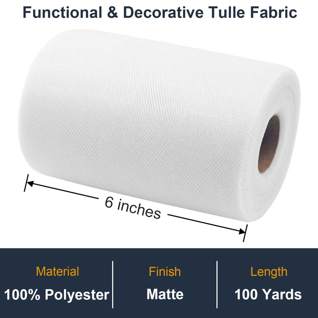 Black Tulle Fabric Roll 6 Inch by 100 Yards (300 ft) Tulle Ribbon Sheer Mesh Netting for DIY Tutu Skirt Gift Wrapping Wedding Baby Shower Birthday Halloween Party Decorations Crafts, 34 Colors (Black)