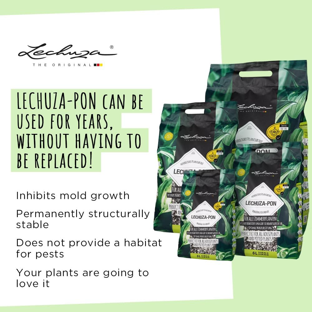 Lechuza 19562 PON Mineral Plant Substrate Potting Mix for Indoor Gardening, 12 Liter Bag, Grey