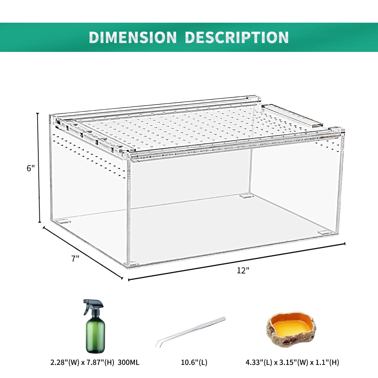 Reptile Terrarium,6.8" x 6.8"x 6" Reptile Breeding Box, Magnetic Acrylic Enclosure，for Tarantula，Hermit Crab，Jumping Spider，Iguana，Leopard Gecko，Bearded Dragon, Insect, Mantis, Scorpions.