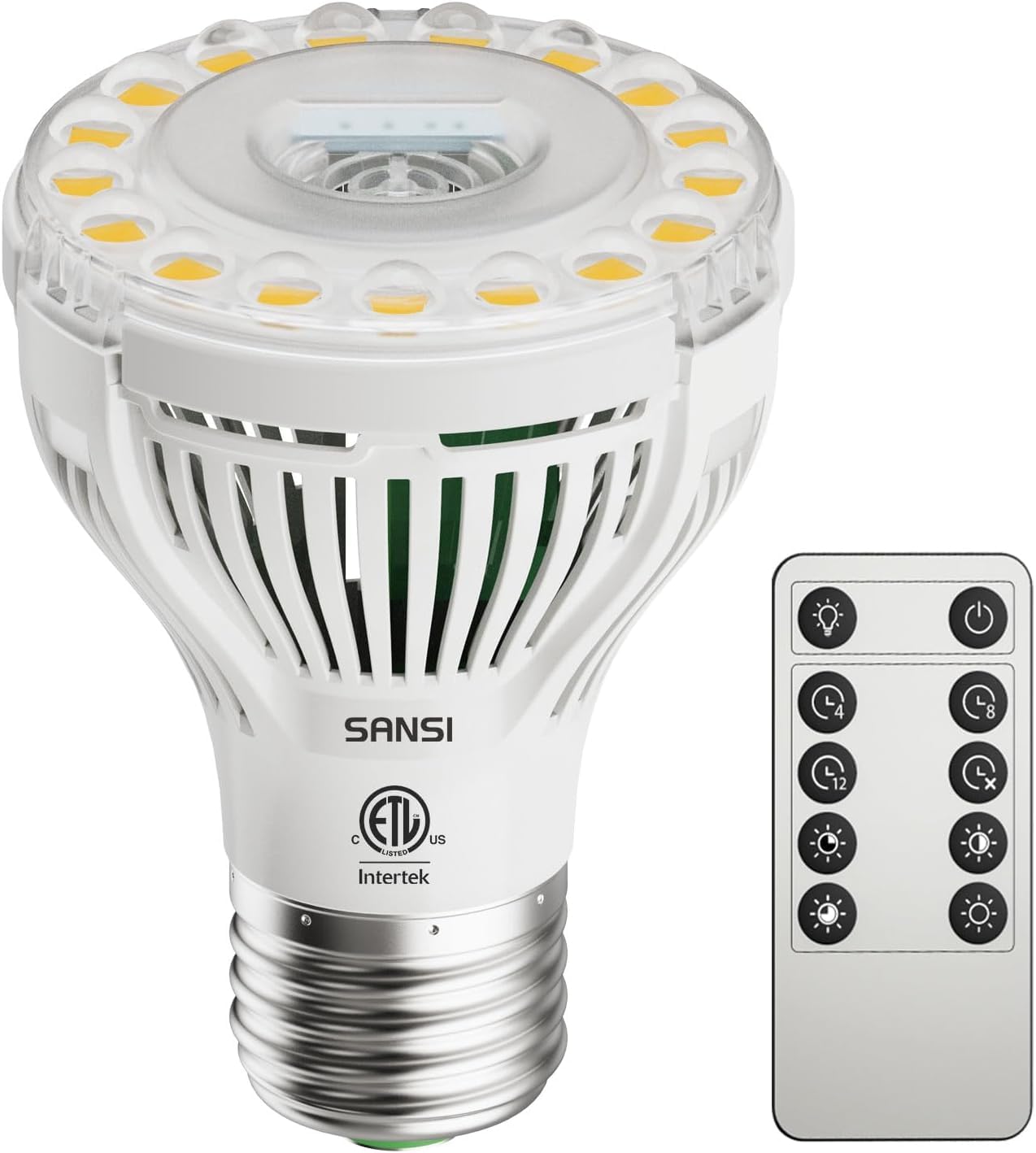 SANSI Dimmable Grow Light Bulb Full Spectrum, High PPFD 30W Grow Bulb (450 Watt Equiv) with Remote, Auto On Off Timing 4 8 12 Hrs, Energy Saving Plant Light Bulb with E26 Base for Indoor Plants