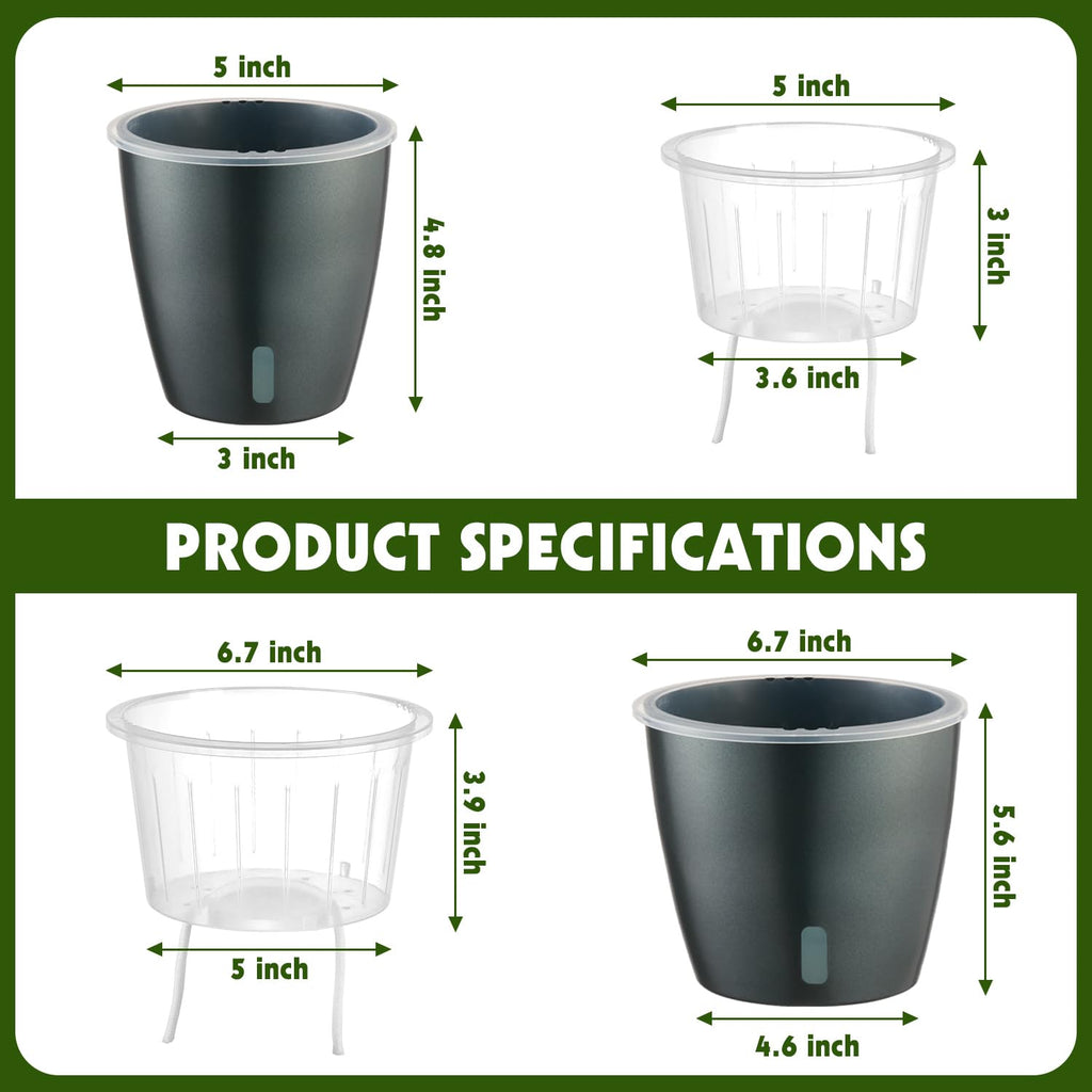 Self Watering Pots for Indoor Plants, 12-Pack 5'' Self Watering Planter with Drainage Holes, Small African Violet Pots with Water Level Indicator, Clear Wick Pot, White/Black