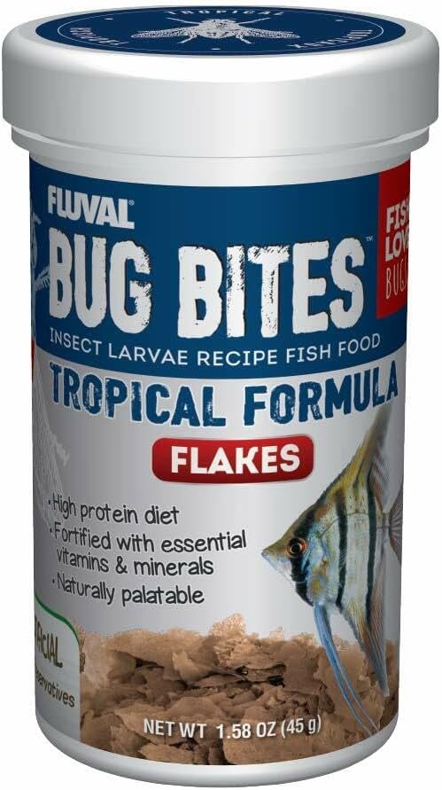 Fluval Bug Bites Tropical Fish Food, Flakes for Small to Medium Sized Fish, 3.17 oz., A7332, Brown