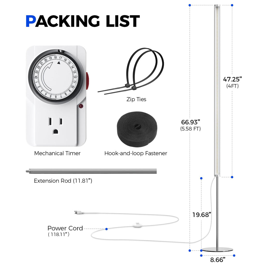 Barrina T1S Standing Grow Light for Indoor Plants with Timer, 65W 5000K High PPFD Tera Series Vertical Full Spectrum Grow Lights Adjustable Height 5FT-5.6FT, Foot Switch, Non-Glare Design, Silver