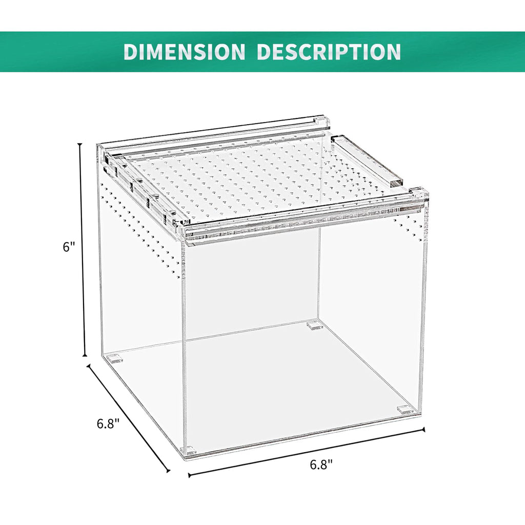 Reptile Terrarium,6.8" x 6.8"x 6" Reptile Breeding Box, Magnetic Acrylic Enclosure，for Tarantula，Hermit Crab，Jumping Spider，Iguana，Leopard Gecko，Bearded Dragon, Insect, Mantis, Scorpions.