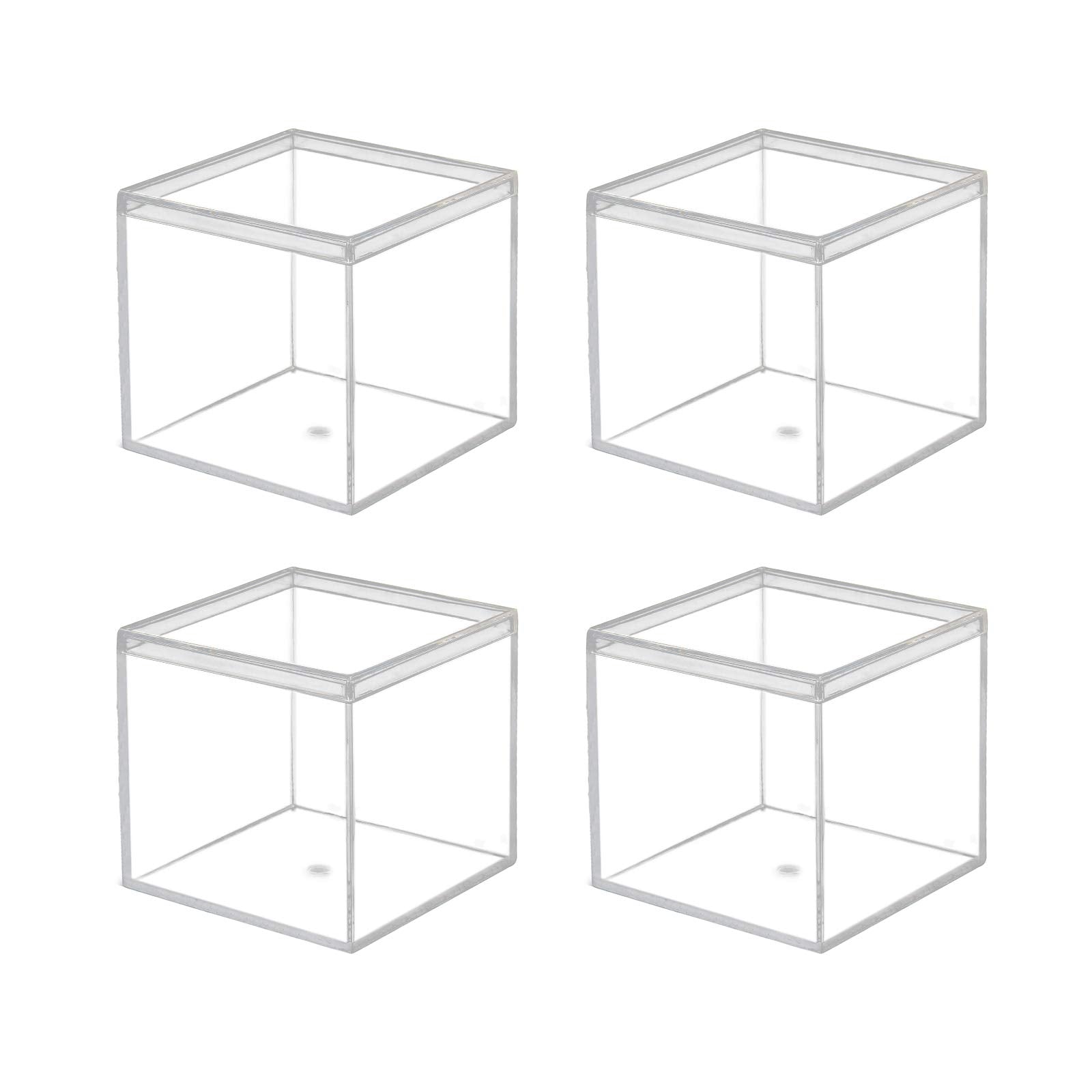 dedoot Small Acrylic Box with Lid 2.2x2.2x1.3 Inch, 4 Pack Suqare Plastic Box Acrylic Storage Cube Boxes Candy Container for Candy, Jewelry Accessories, Tiny Items