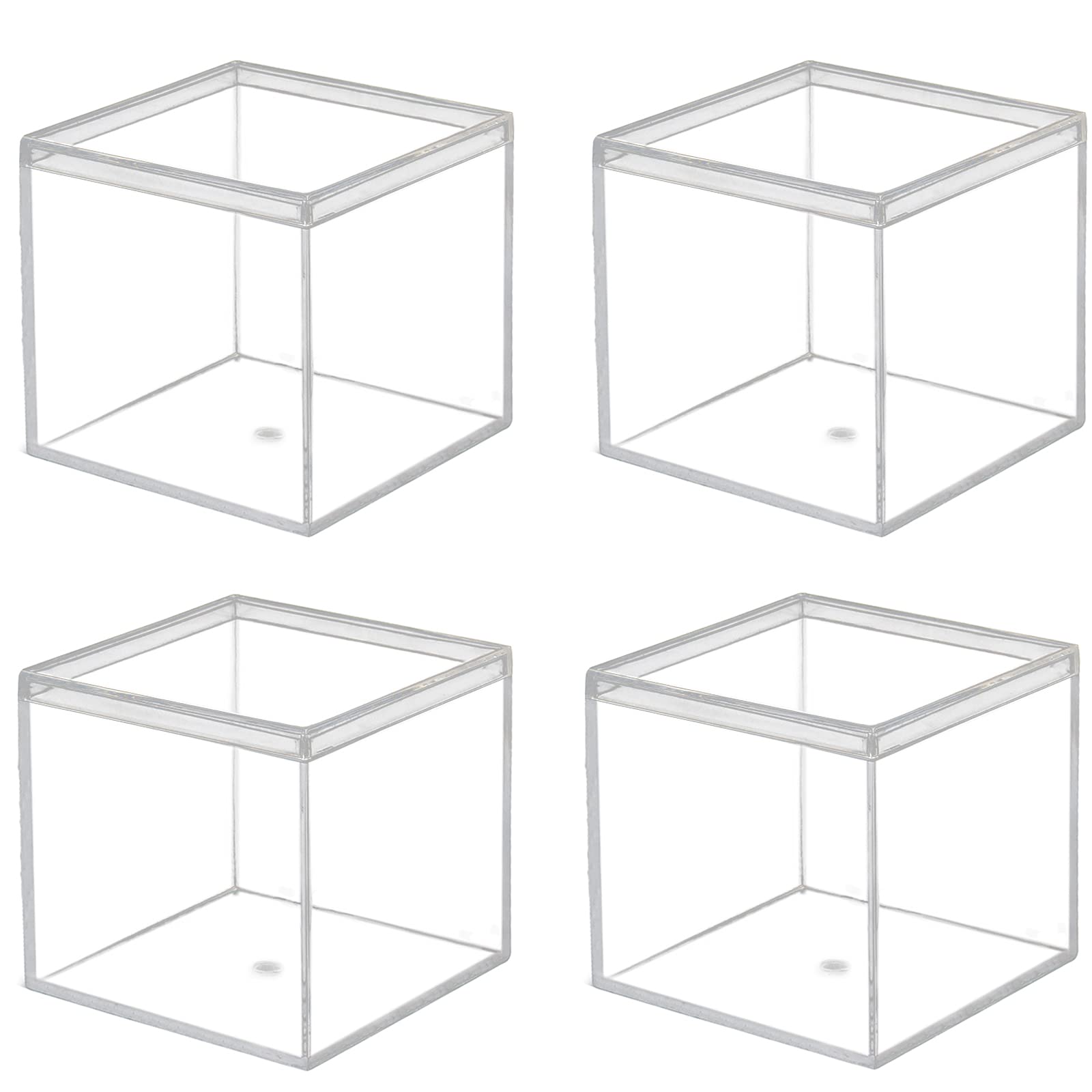 dedoot Small Acrylic Box with Lid 2.2x2.2x1.3 Inch, 4 Pack Suqare Plastic Box Acrylic Storage Cube Boxes Candy Container for Candy, Jewelry Accessories, Tiny Items