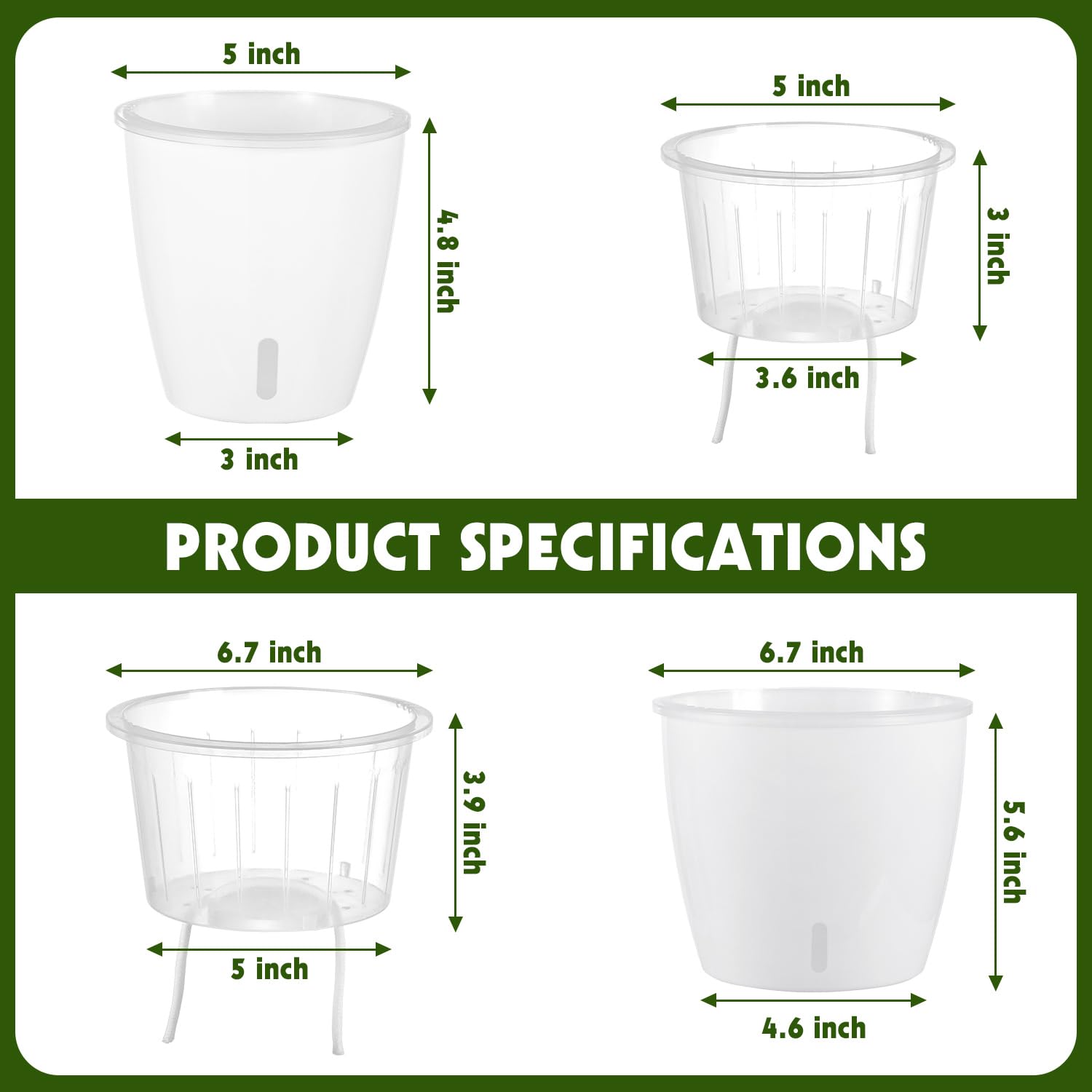 Self Watering Pots for Indoor Plants, 12-Pack 5'' Self Watering Planter with Drainage Holes, Small African Violet Pots with Water Level Indicator, Clear Wick Pot, White/Black