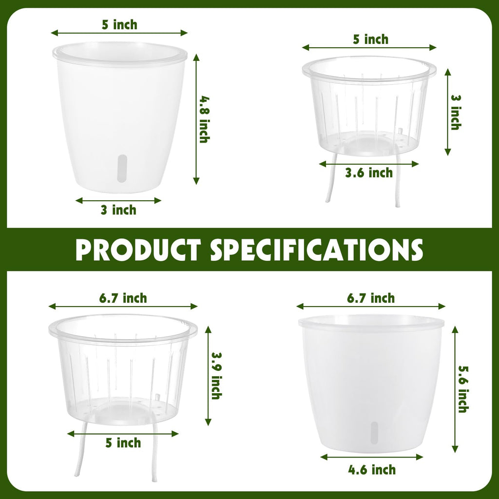 Self Watering Pots for Indoor Plants, 12-Pack 5'' Self Watering Planter with Drainage Holes, Small African Violet Pots with Water Level Indicator, Clear Wick Pot, White/Black