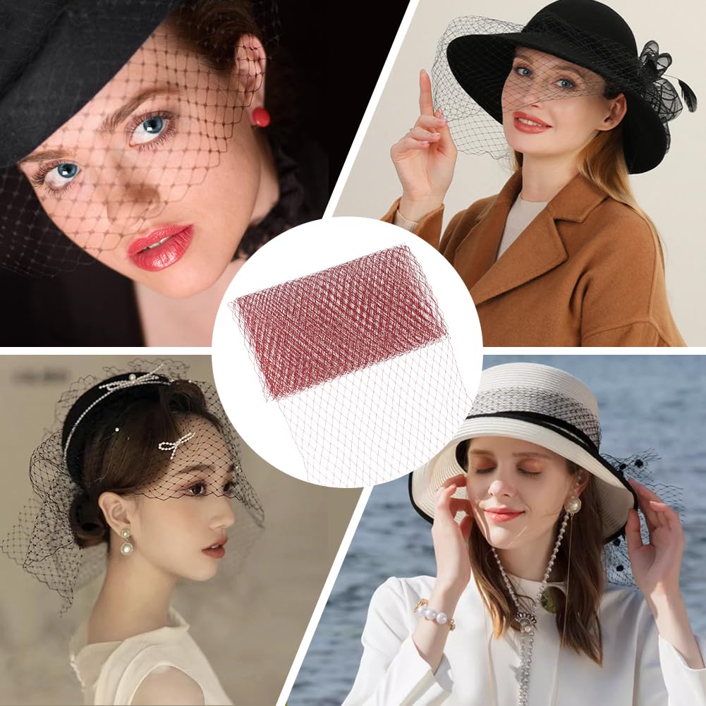BENECREAT 3.28Yards Veil Mesh Fabric 10inch Wide Net Mesh Fabric Birdcage Bridal Veil for Wedding Veil Wedding Hat Decorating