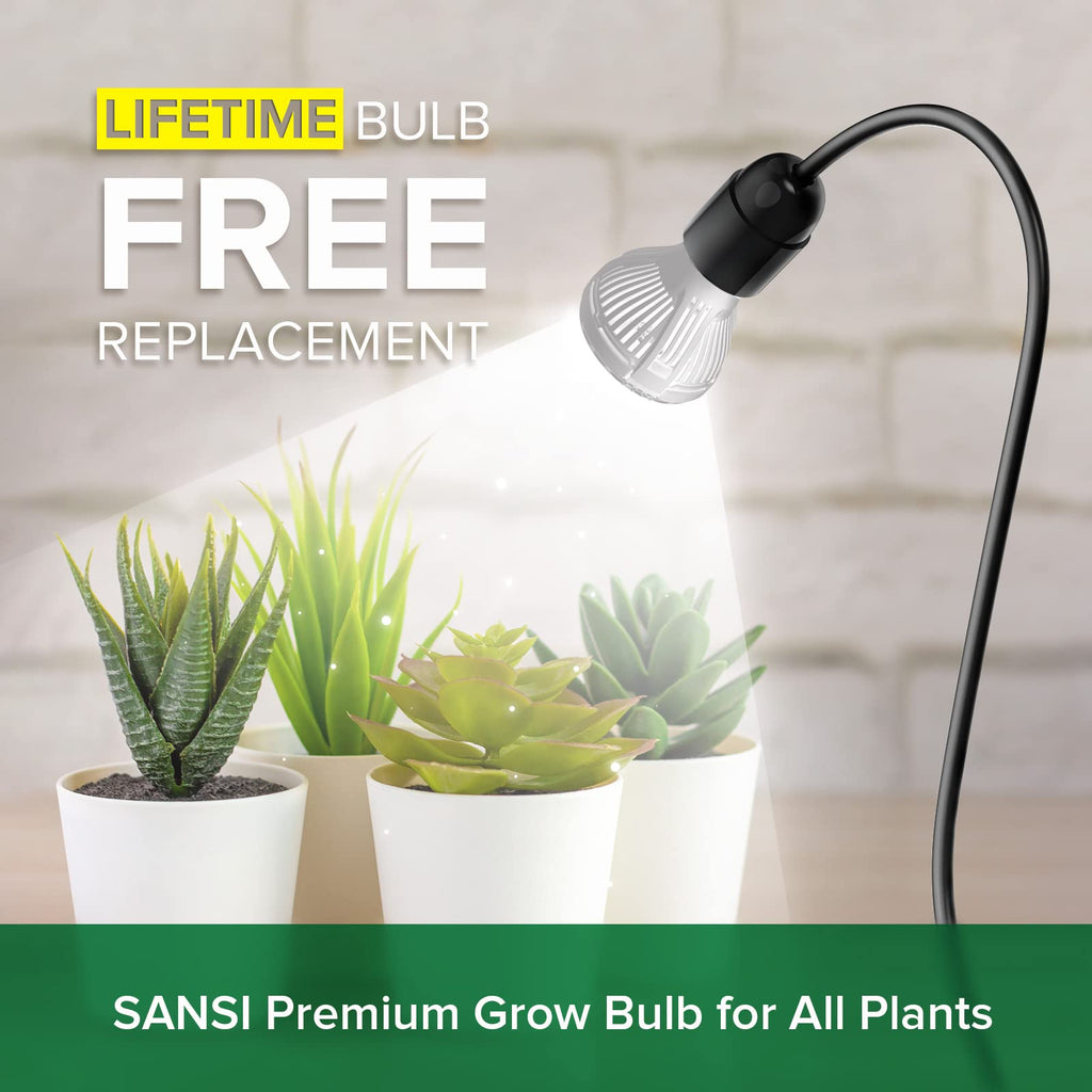 SANSI LED Grow Lights for Indoor Plants, Lifetime Free Bulb Replacement, 300W Full Spectrum Dual Gooseneck Clip Plant Grow Light, Plant Light with Timer 4/8/12 Hrs, High PPFD Growing Power Grow Lamp