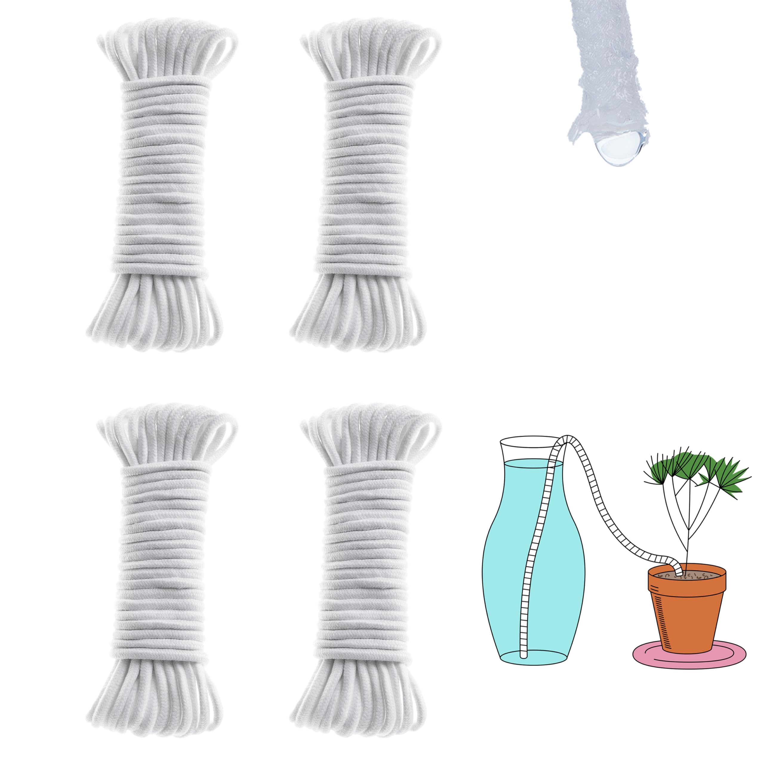 ORIMERC 200 feet 1/12 inch Self Watering Capillary Wick Cord Vacation Plant Sitter DIY Hydroponic Wicking Rope Seeds Start Planter Pot Automatic Potted Flower Passive Lazy Waterer String System Device