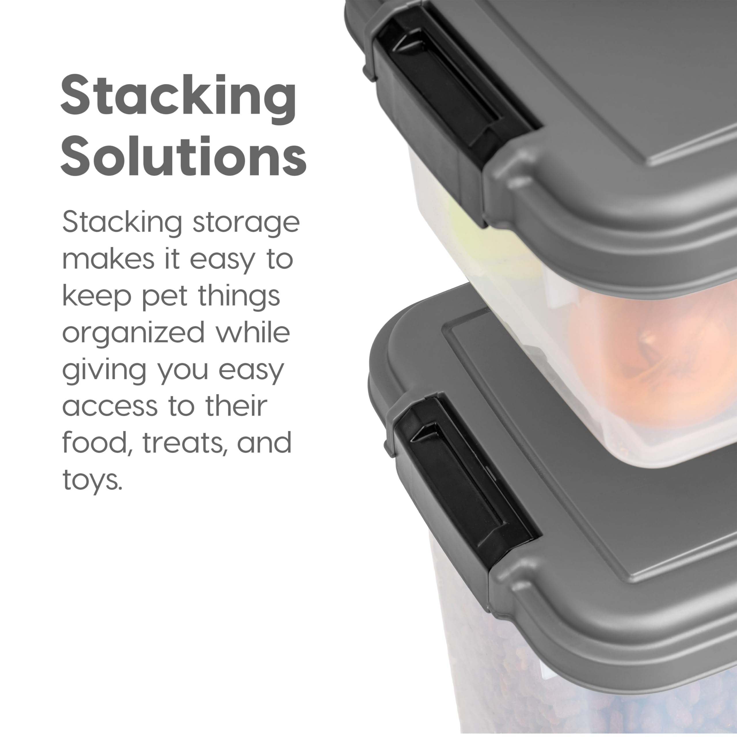 IRIS USA Storage Container, 30 lbs & 11 lbs Combo, Stackable, 2-Cup Scoop, Wheels, Easy Mobility, Gray
