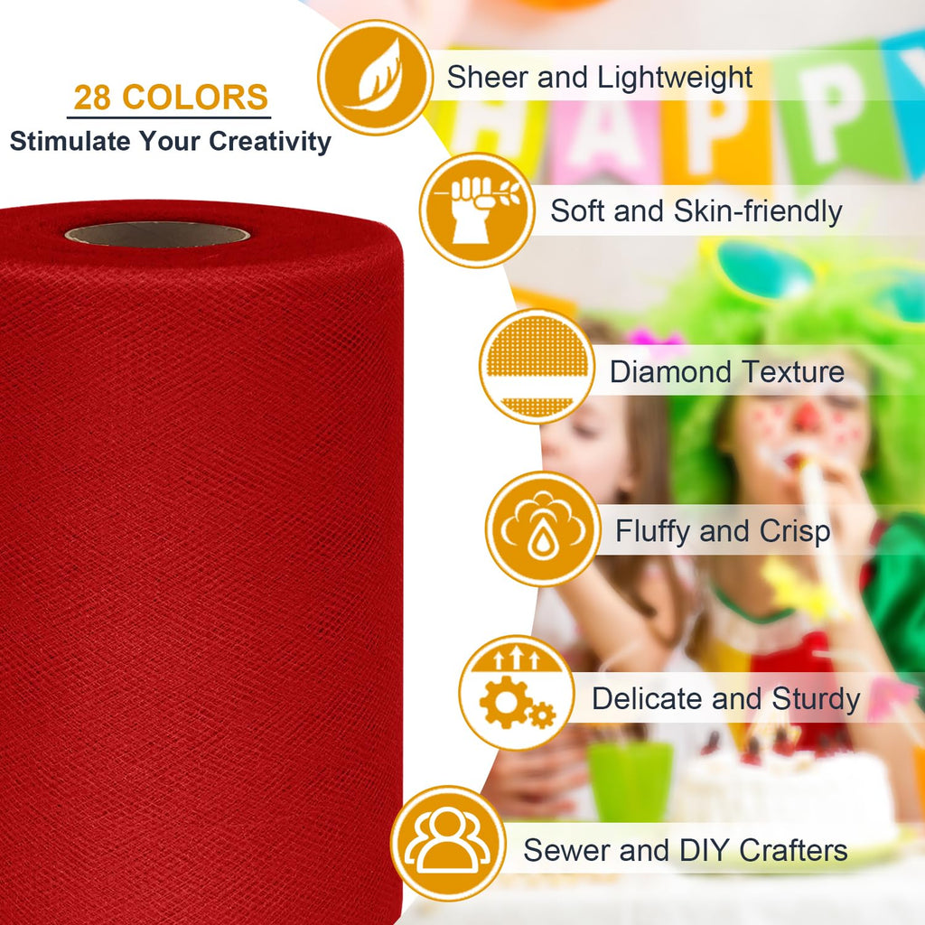Black Tulle Fabric Roll 6 Inch by 100 Yards (300 ft) Tulle Ribbon Sheer Mesh Netting for DIY Tutu Skirt Gift Wrapping Wedding Baby Shower Birthday Halloween Party Decorations Crafts, 34 Colors (Black)