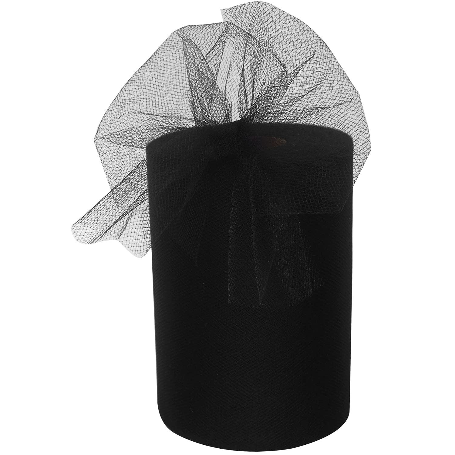 Black Tulle Fabric Roll 6 Inch by 100 Yards (300 ft) Tulle Ribbon Sheer Mesh Netting for DIY Tutu Skirt Gift Wrapping Wedding Baby Shower Birthday Halloween Party Decorations Crafts, 34 Colors (Black)