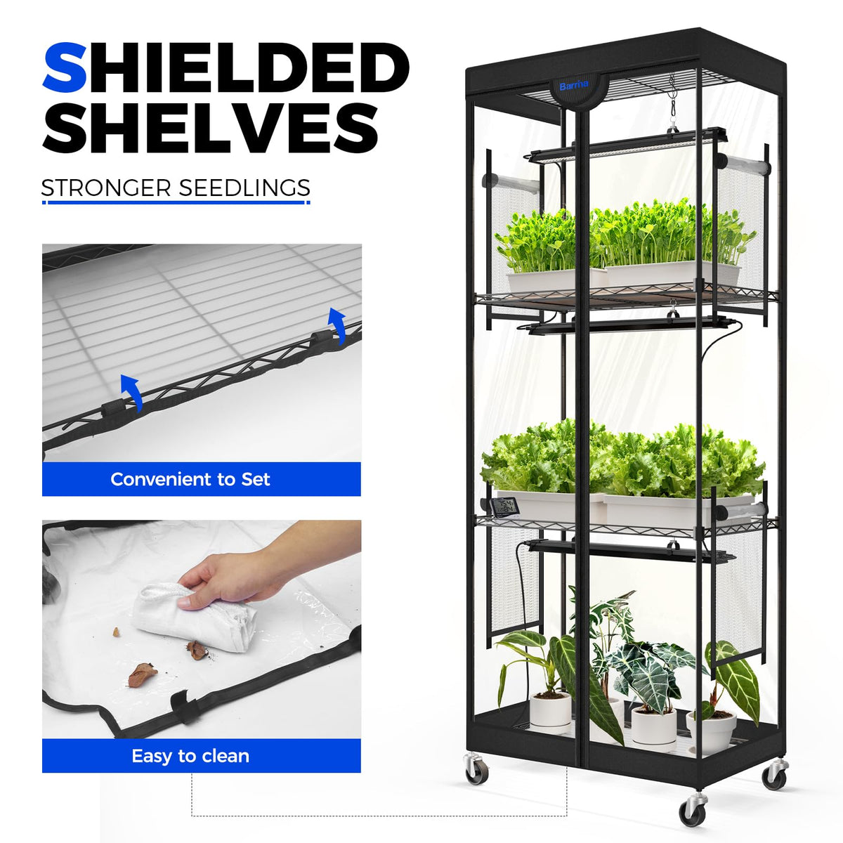 Barrina LP1200 Indoor Greenhouse with Grow Light, 4 Tier Stand with Tent