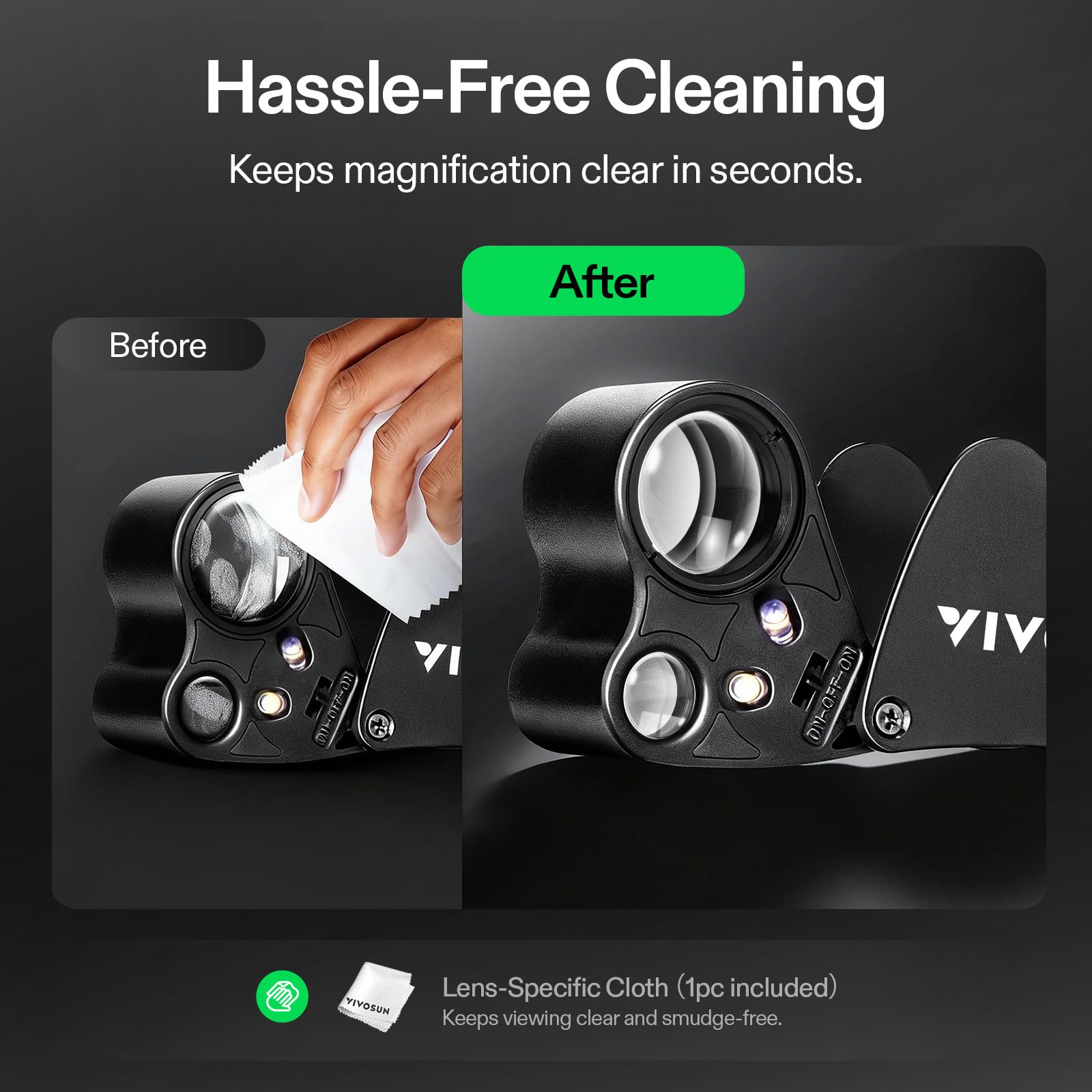 VIVOSUN 2-Pack Jewelry Loupe, 30X and 60X Foldable Magnifier UV/LED Lights, Desktop Loupe with LED & UV Lights for Jewelry, Gems, Watches, Coins, and Stamps, Black