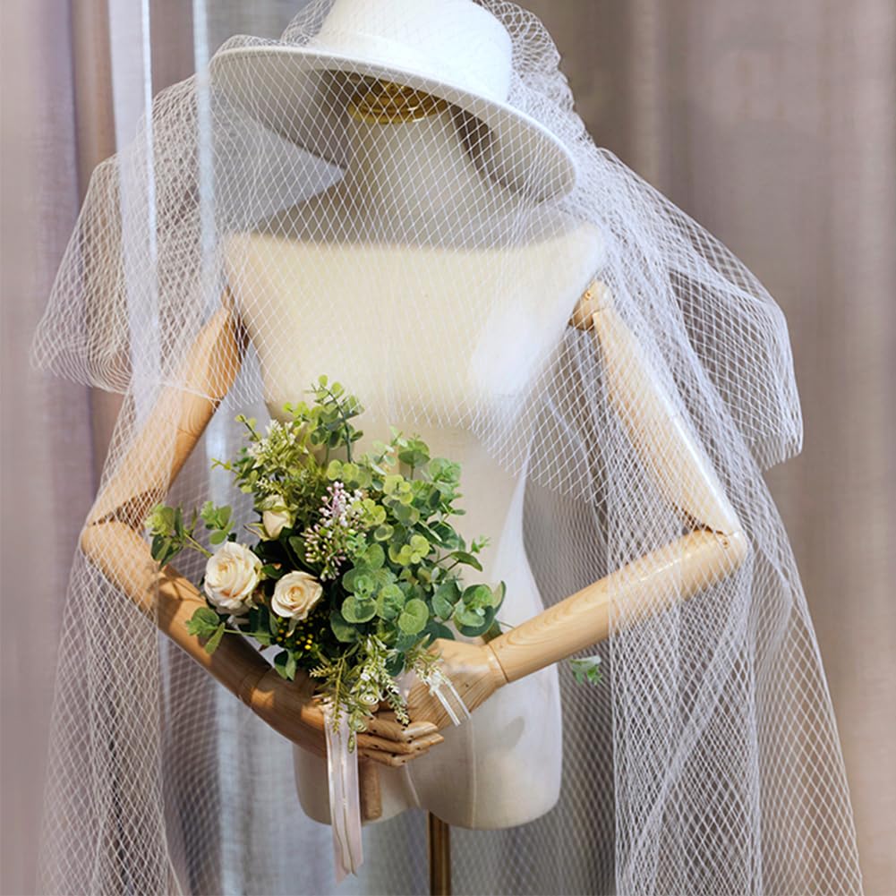 BENECREAT 3.28Yards Veil Mesh Fabric 10inch Wide Net Mesh Fabric Birdcage Bridal Veil for Wedding Veil Wedding Hat Decorating