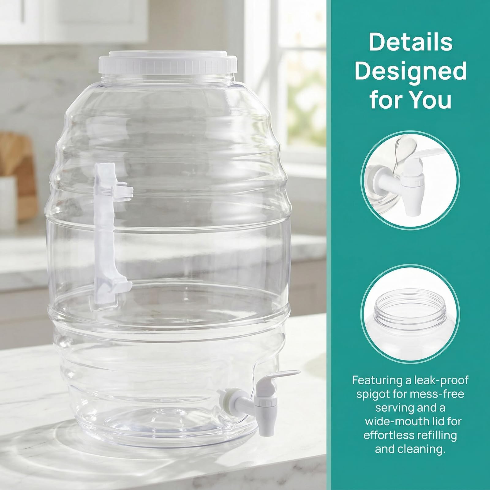 5 Gallon Clear Beverage Dispenser with Spigot, Large-Capacity Drink Container for Parties, Events and Daily Use