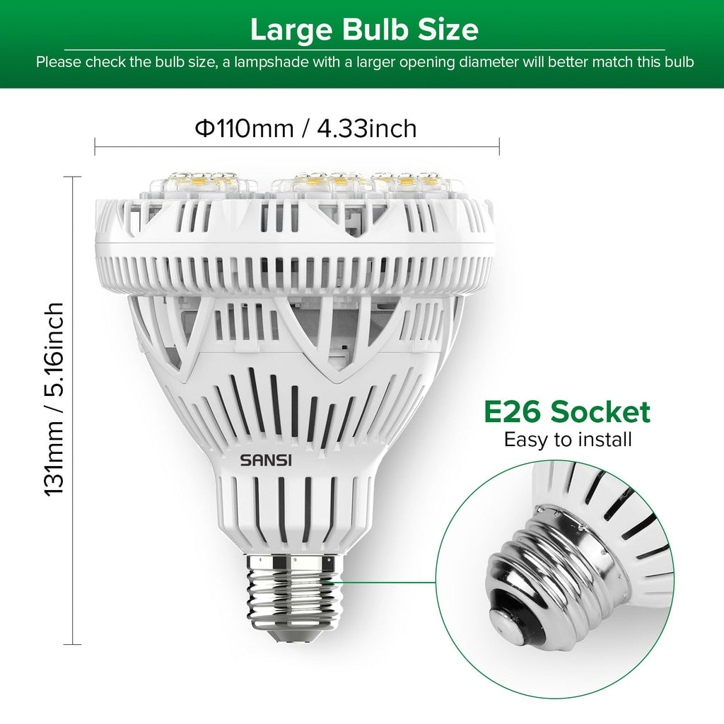 SANSI Dimmable Grow Light Bulb Full Spectrum, High PPFD 30W Grow Bulb (450 Watt Equiv) with Remote, Auto On Off Timing 4 8 12 Hrs, Energy Saving Plant Light Bulb with E26 Base for Indoor Plants