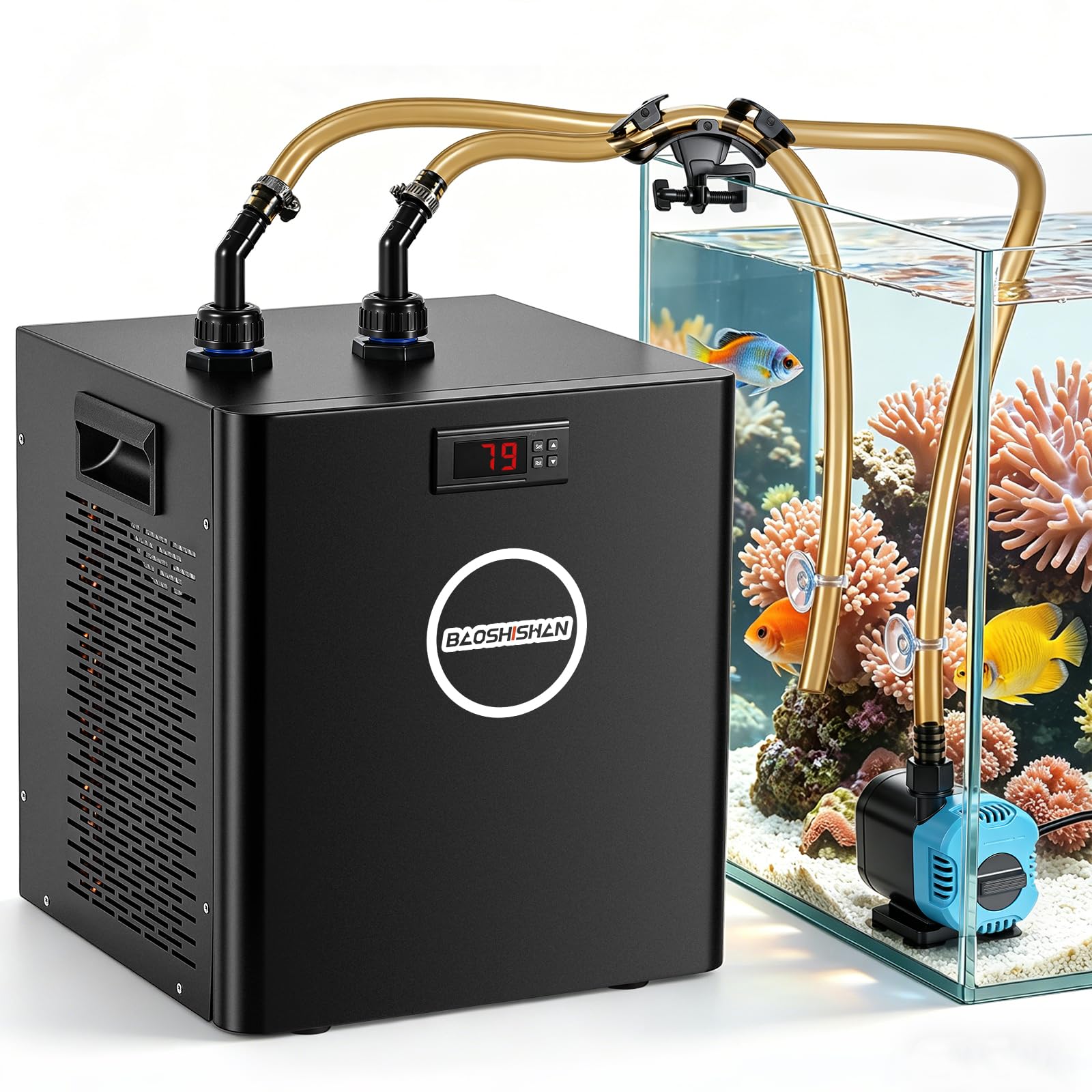 BAOSHISHAN Aquarium Chiller 42gal 1/10 HP Water Chiller for Hydroponics System with Compressor Refrigeration Special Quiet Design for Fish Tank Axolotl Coral Reef Tank 160L (160L)