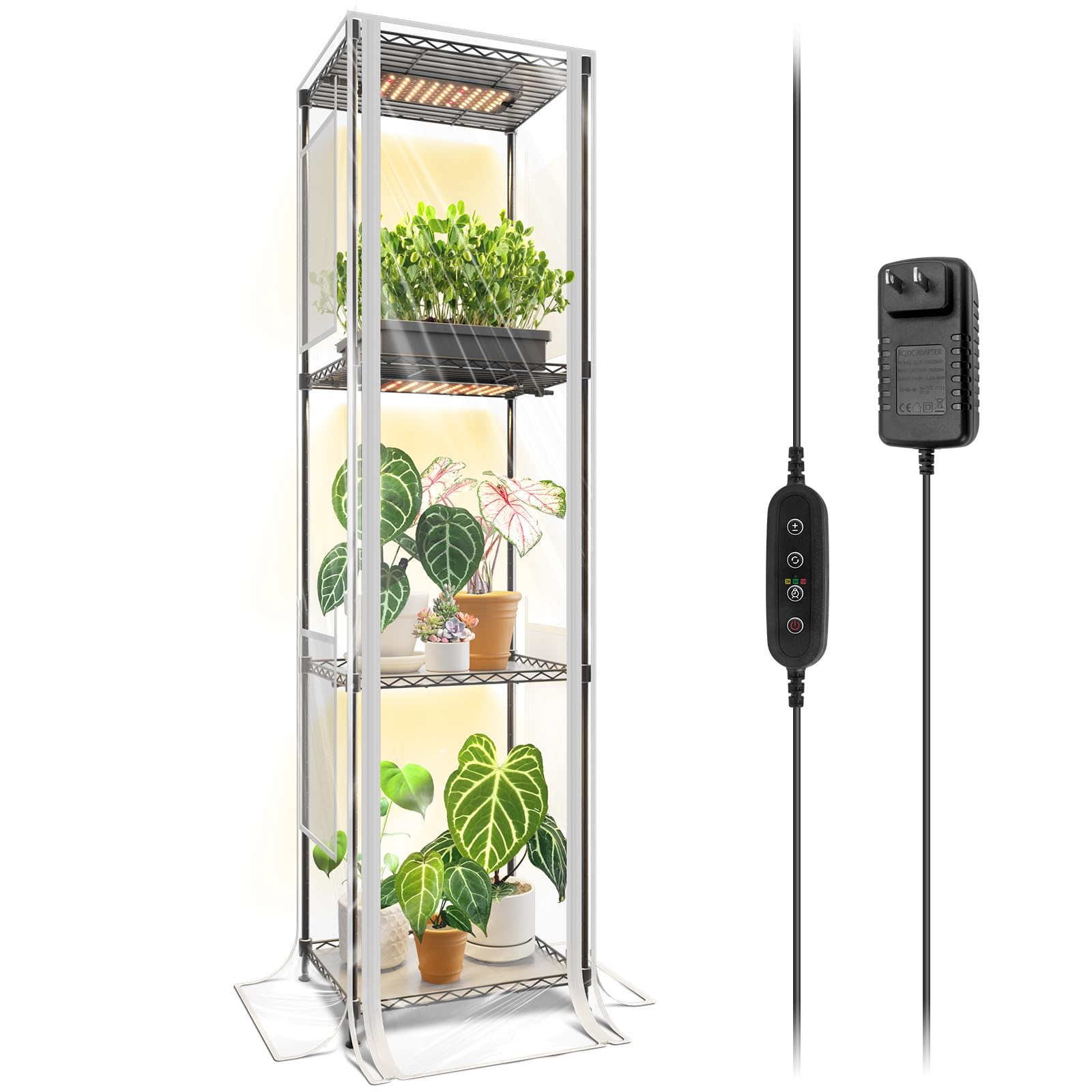 Barrina LH750 Pegboard Indoor Greenhouse with Grow Light, Plant Cabinet with 90W 5000K Full Spectrum Lamps, 3 Adjustable Pegboards, Timer, Wheel, for Foliage Plant, Seedling, 29.5x13.8x67.9IN