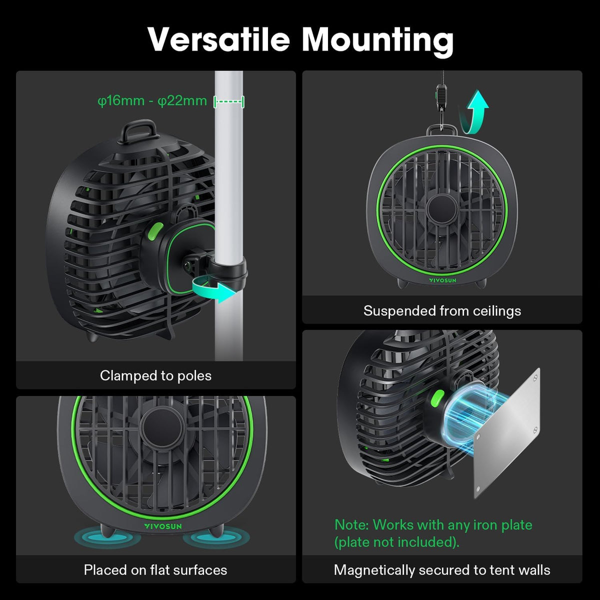 VIVOSUN AeroWave D4 Grow Tent Clip Fan with Detachable Hook, 4" Fan, 1-Pack