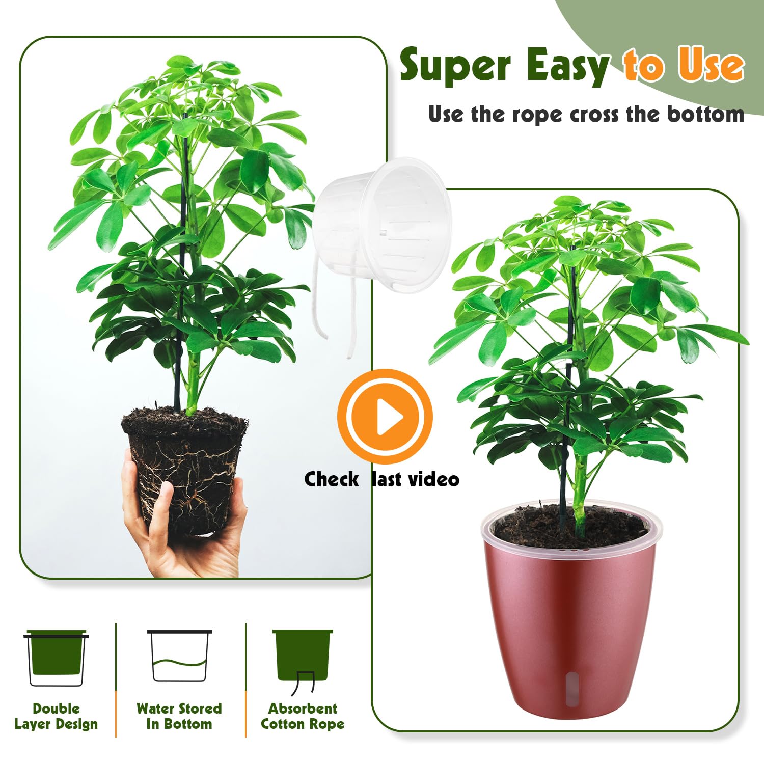 Self Watering Pots for Indoor Plants, 12-Pack 5'' Self Watering Planter with Drainage Holes, Small African Violet Pots with Water Level Indicator, Clear Wick Pot, White/Black