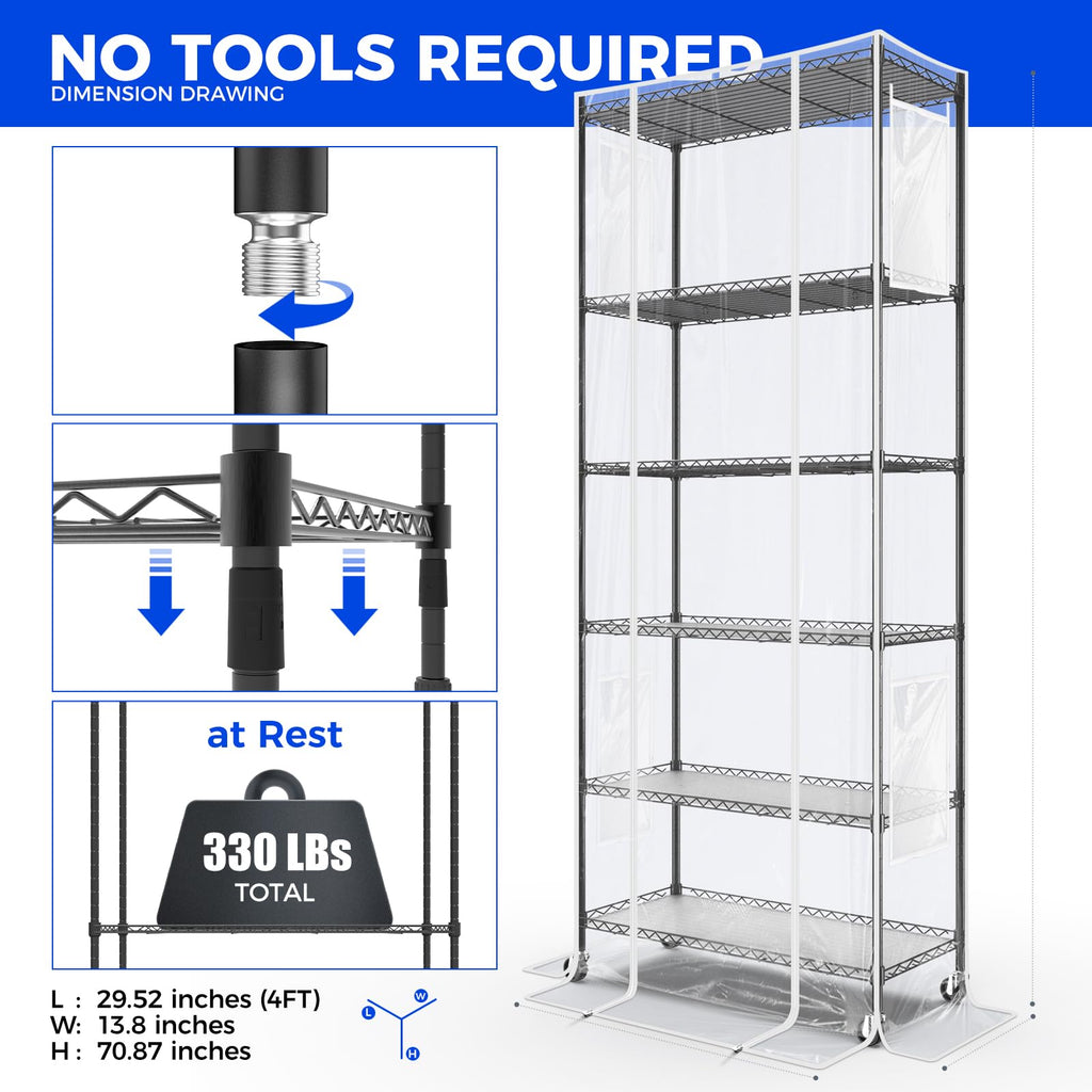 Barrina LH750 Pegboard Indoor Greenhouse with Grow Light, Plant Cabinet with 90W 5000K Full Spectrum Lamps, 3 Adjustable Pegboards, Timer, Wheel, for Foliage Plant, Seedling, 29.5x13.8x67.9IN