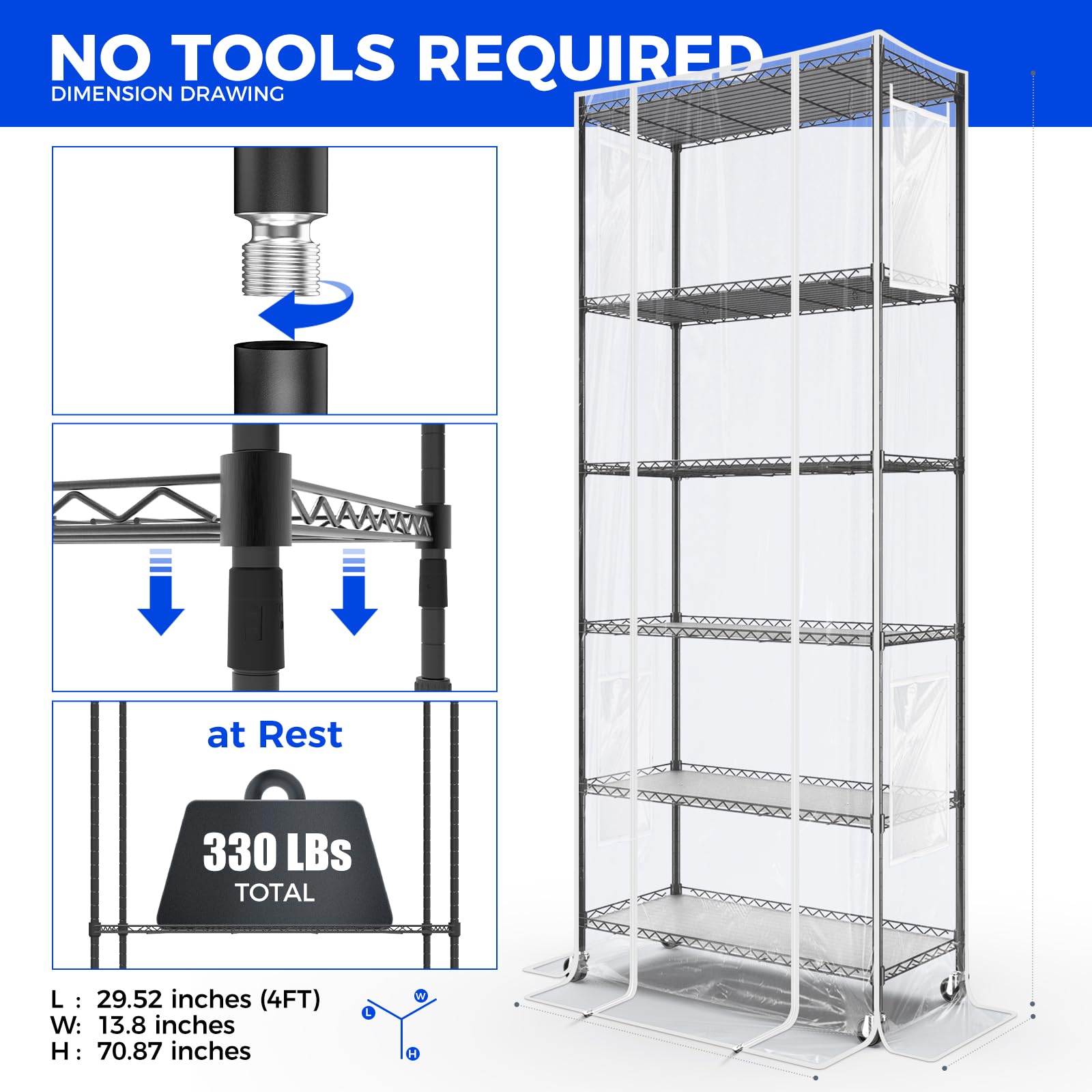 Barrina LH750 Pegboard Indoor Greenhouse with Grow Light, Plant Cabinet with 90W 5000K Full Spectrum Lamps, 3 Adjustable Pegboards, Timer, Wheel, for Foliage Plant, Seedling, 29.5x13.8x67.9IN