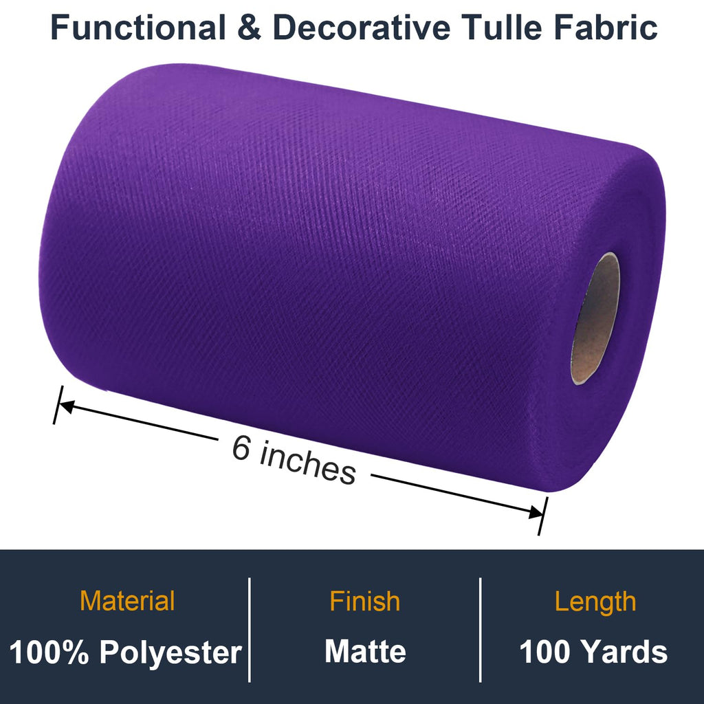 Black Tulle Fabric Roll 6 Inch by 100 Yards (300 ft) Tulle Ribbon Sheer Mesh Netting for DIY Tutu Skirt Gift Wrapping Wedding Baby Shower Birthday Halloween Party Decorations Crafts, 34 Colors (Black)