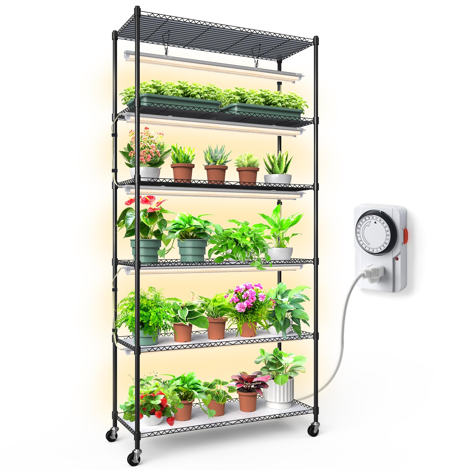 Barrina LH750 Pegboard Indoor Greenhouse with Grow Light, Plant Cabinet with 90W 5000K Full Spectrum Lamps, 3 Adjustable Pegboards, Timer, Wheel, for Foliage Plant, Seedling, 29.5x13.8x67.9IN