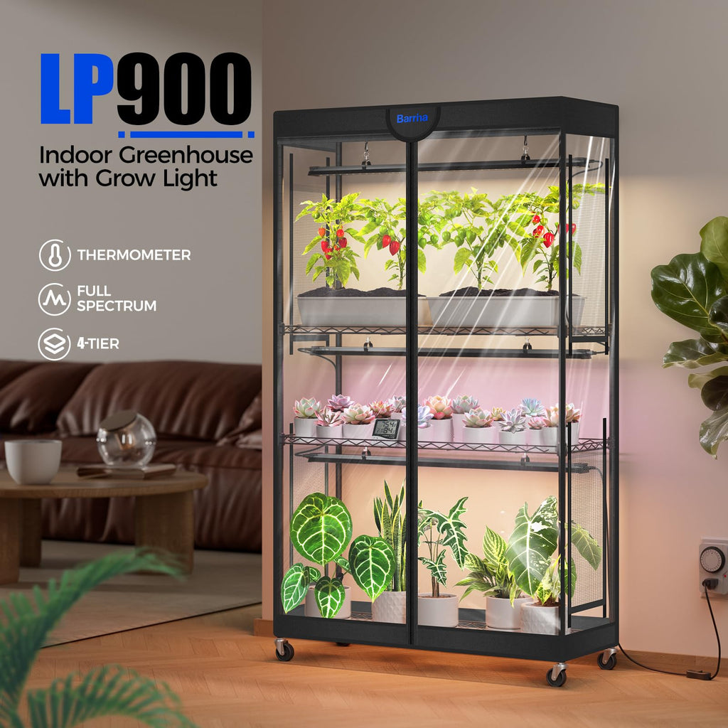 Barrina LP1200 Indoor Greenhouse with Grow Light, 4 Tier Stand with Tent