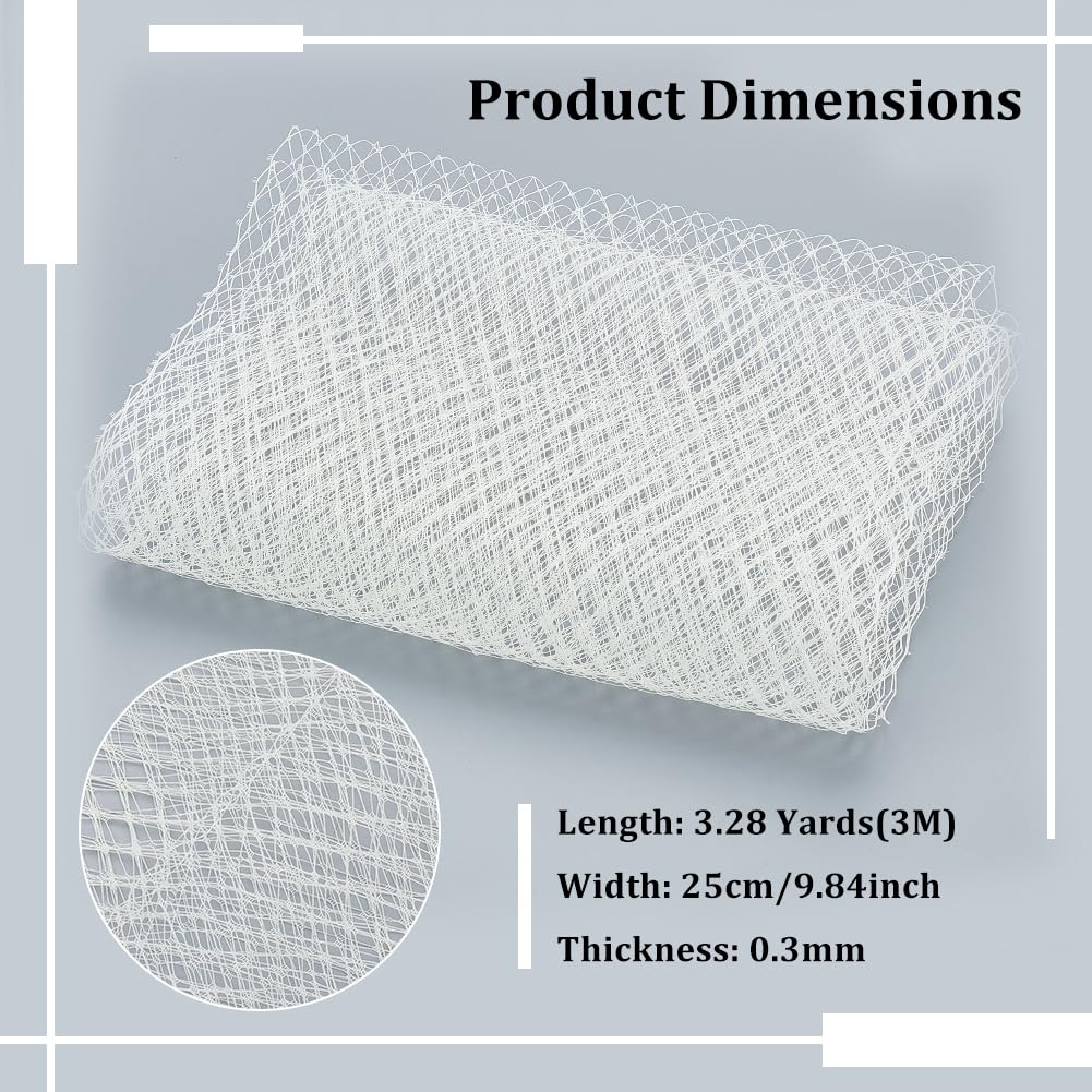 BENECREAT 3.28Yards Veil Mesh Fabric 10inch Wide Net Mesh Fabric Birdcage Bridal Veil for Wedding Veil Wedding Hat Decorating