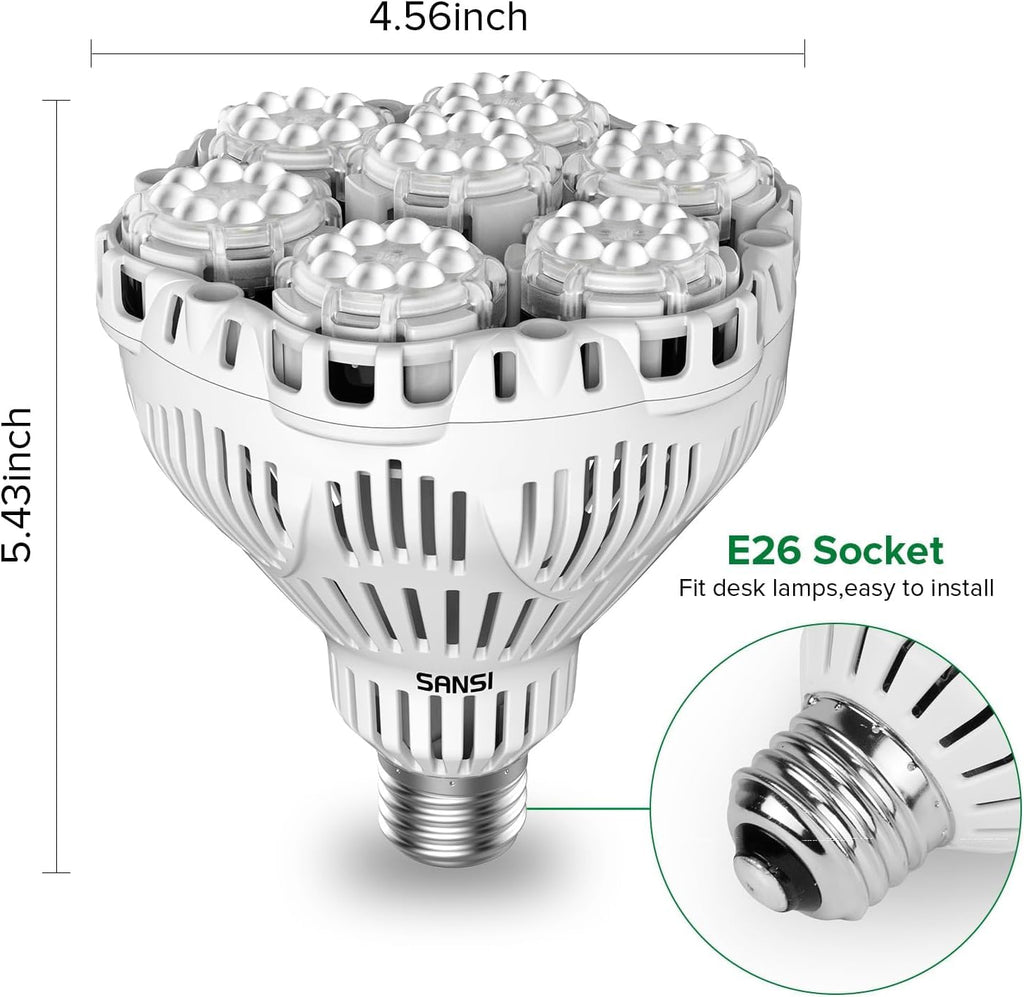 SANSI Dimmable Grow Light Bulb Full Spectrum, High PPFD 30W Grow Bulb (450 Watt Equiv) with Remote, Auto On Off Timing 4 8 12 Hrs, Energy Saving Plant Light Bulb with E26 Base for Indoor Plants