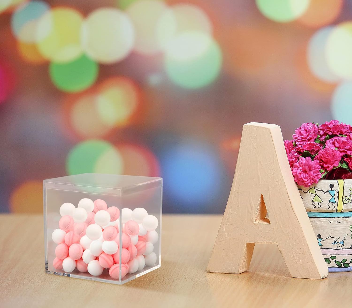 dedoot Small Acrylic Box with Lid 2.2x2.2x1.3 Inch, 4 Pack Suqare Plastic Box Acrylic Storage Cube Boxes Candy Container for Candy, Jewelry Accessories, Tiny Items