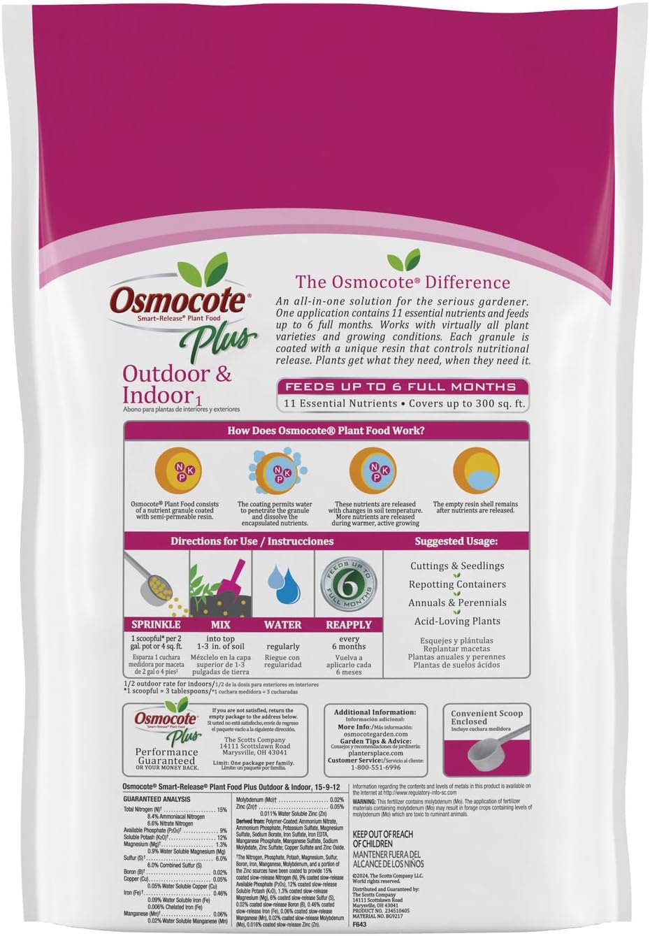 Osmocote Smart-Release Plant Food Plus Outdoor & Indoor1 - Granular, Continuous Release Plant Fertilizer with 11 Essential Nutrients, 2 lbs.