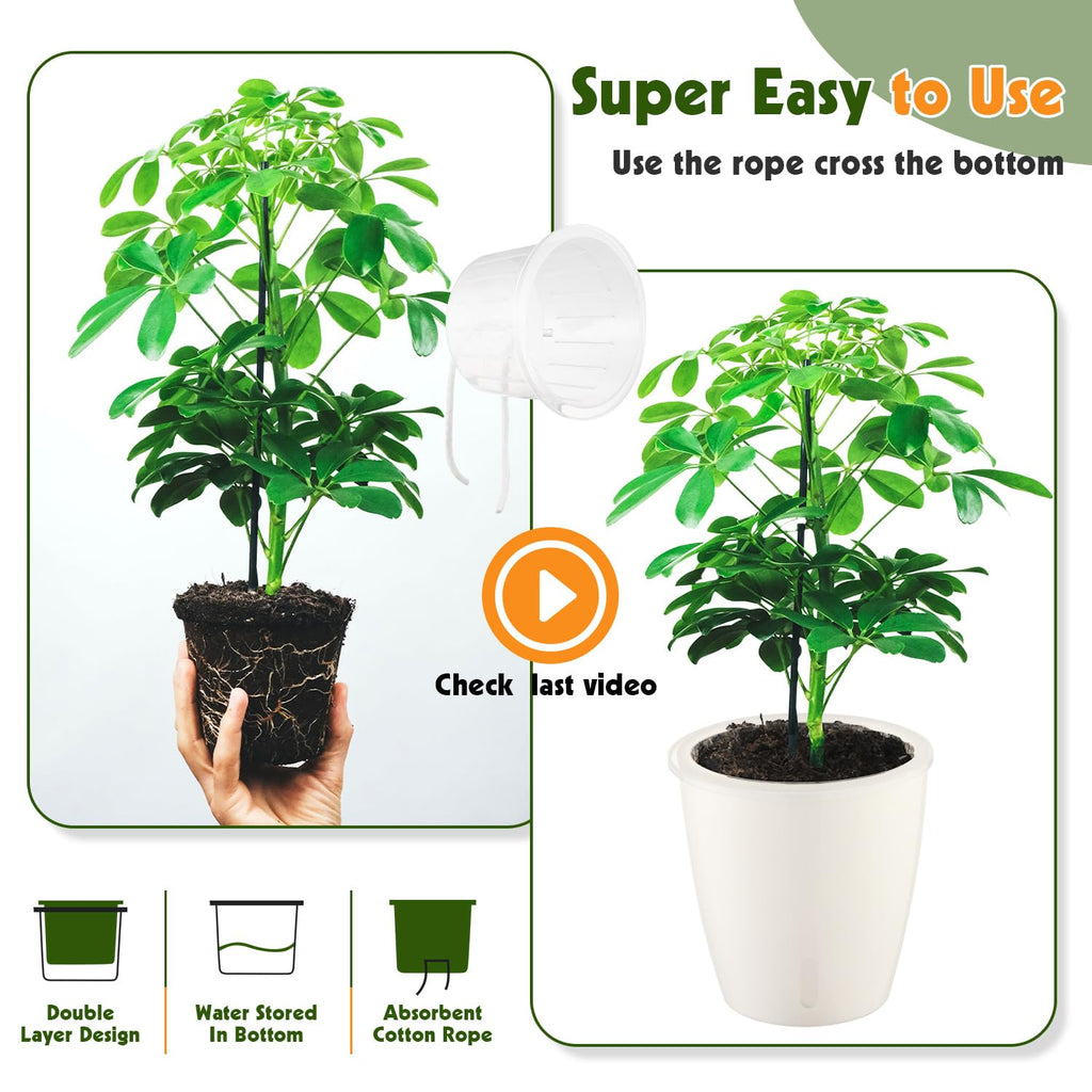 Self Watering Pots for Indoor Plants, 12-Pack 5'' Self Watering Planter with Drainage Holes, Small African Violet Pots with Water Level Indicator, Clear Wick Pot, White/Black
