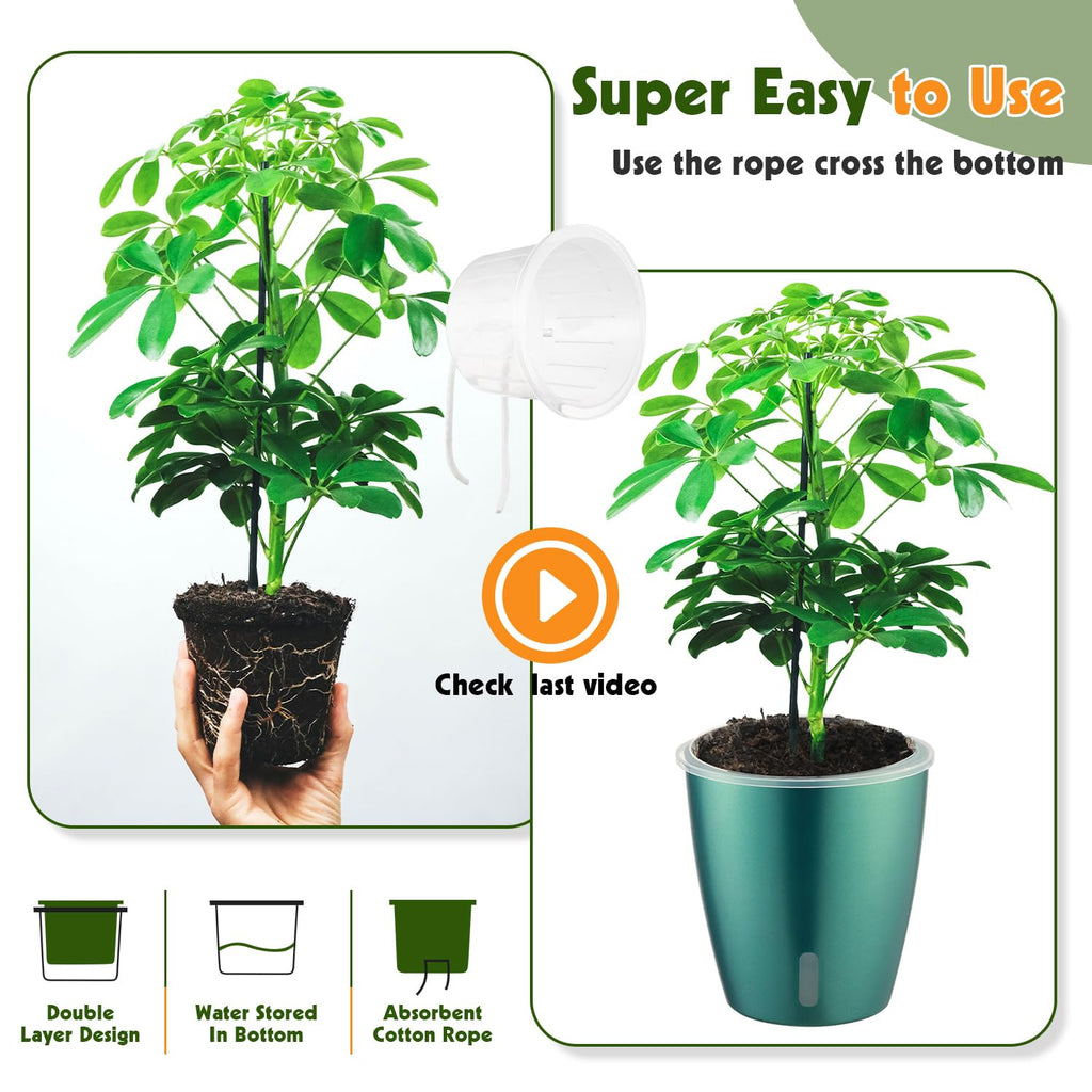 Self Watering Pots for Indoor Plants, 12-Pack 5'' Self Watering Planter with Drainage Holes, Small African Violet Pots with Water Level Indicator, Clear Wick Pot, White/Black